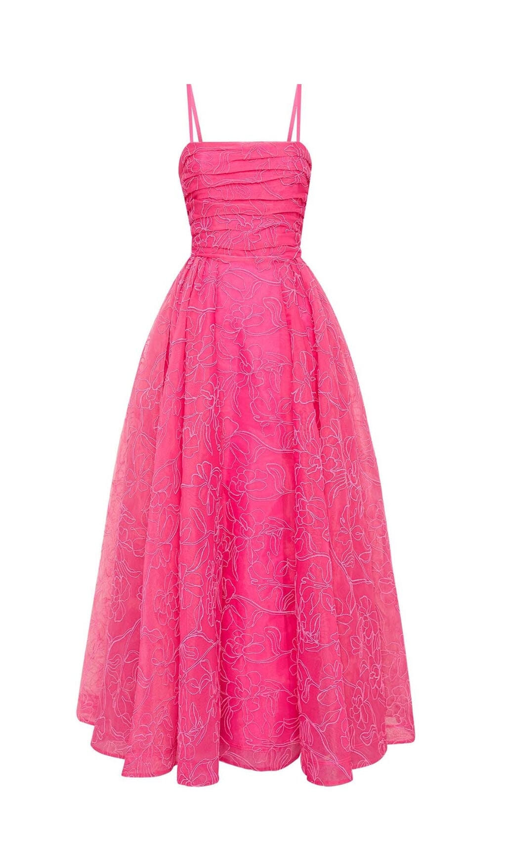 ASYMMETRIC ORGANZA GATHERED MAXI DRESS
