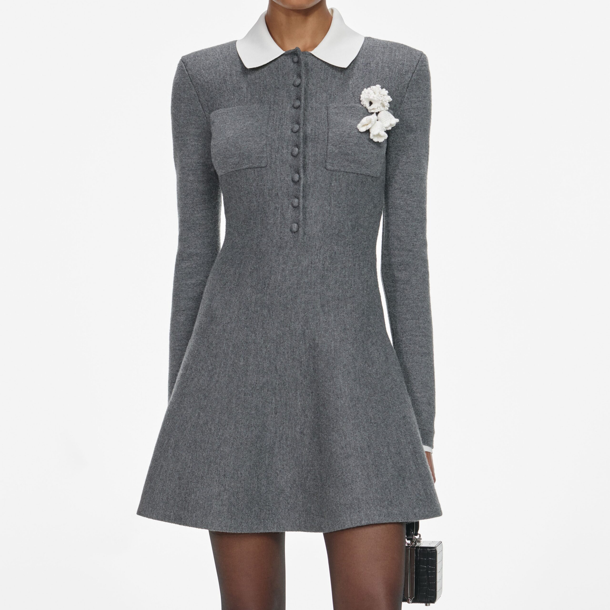 WINNI GREY CROCHET FLOWER MINI DRESS