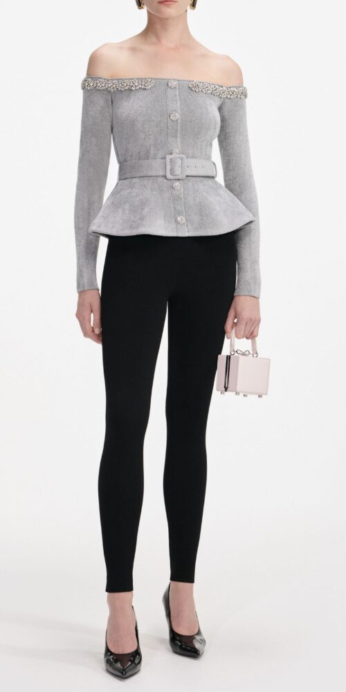 molly Grey Chenille Knit Crystal Trim Top molly Grey Chenille Knit Crystal Trim Top
