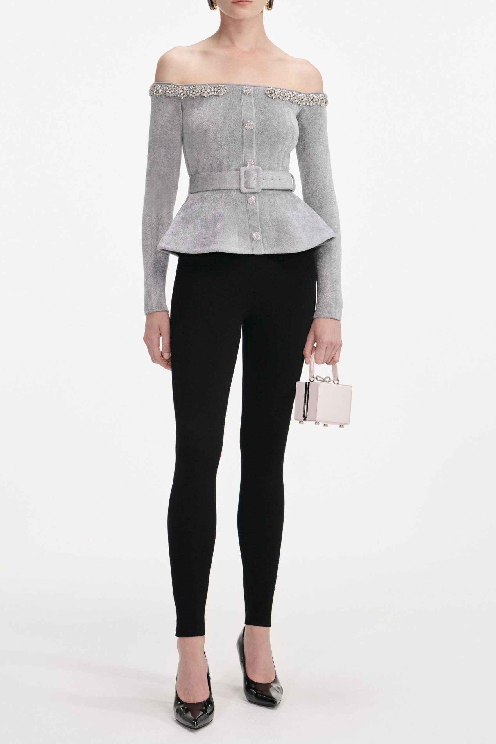 MOLLY GREY CHENILLE CRYSTAL TRIM TOP