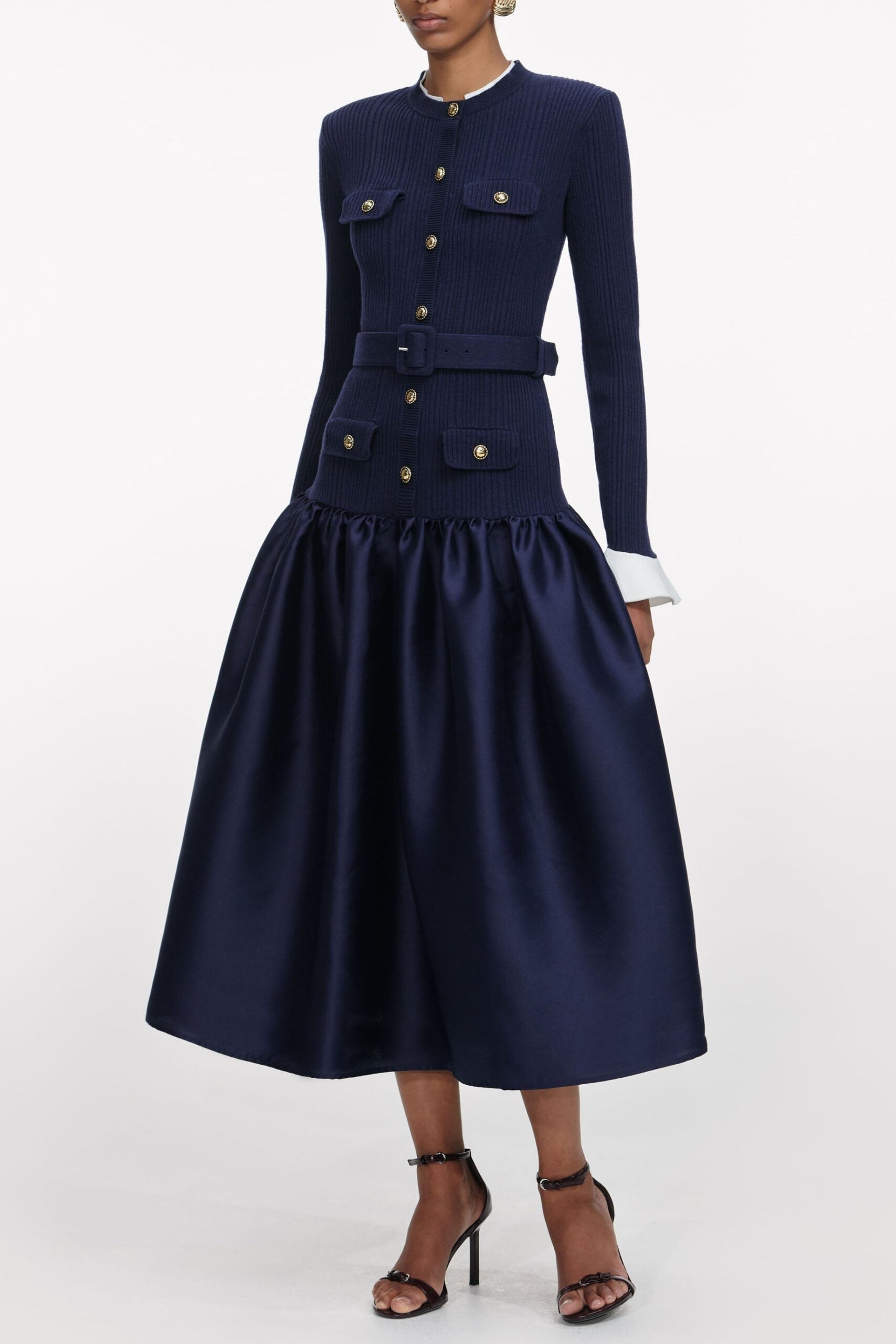 JANE NAVY TAFFETA MIDI DRESS FOR EVENING