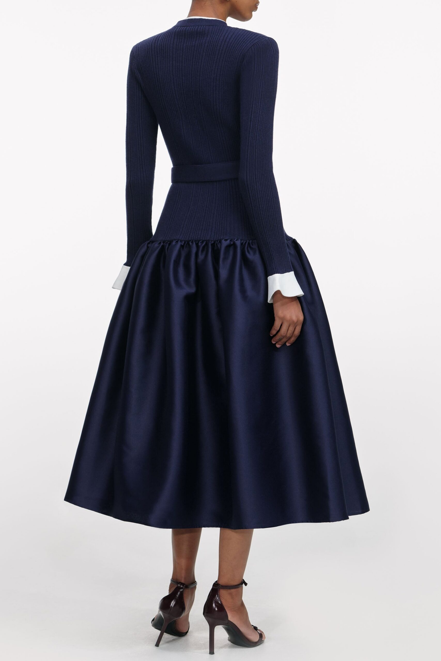 JANE NAVY TAFFETA MIDI DRESS FOR EVENING