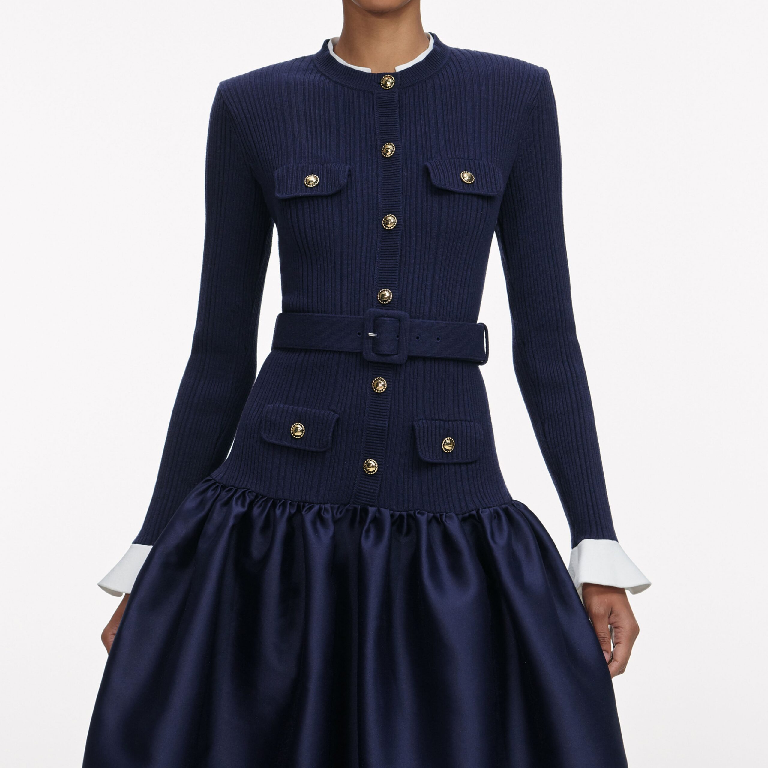 JANE NAVY TAFFETA MIDI DRESS FOR EVENING