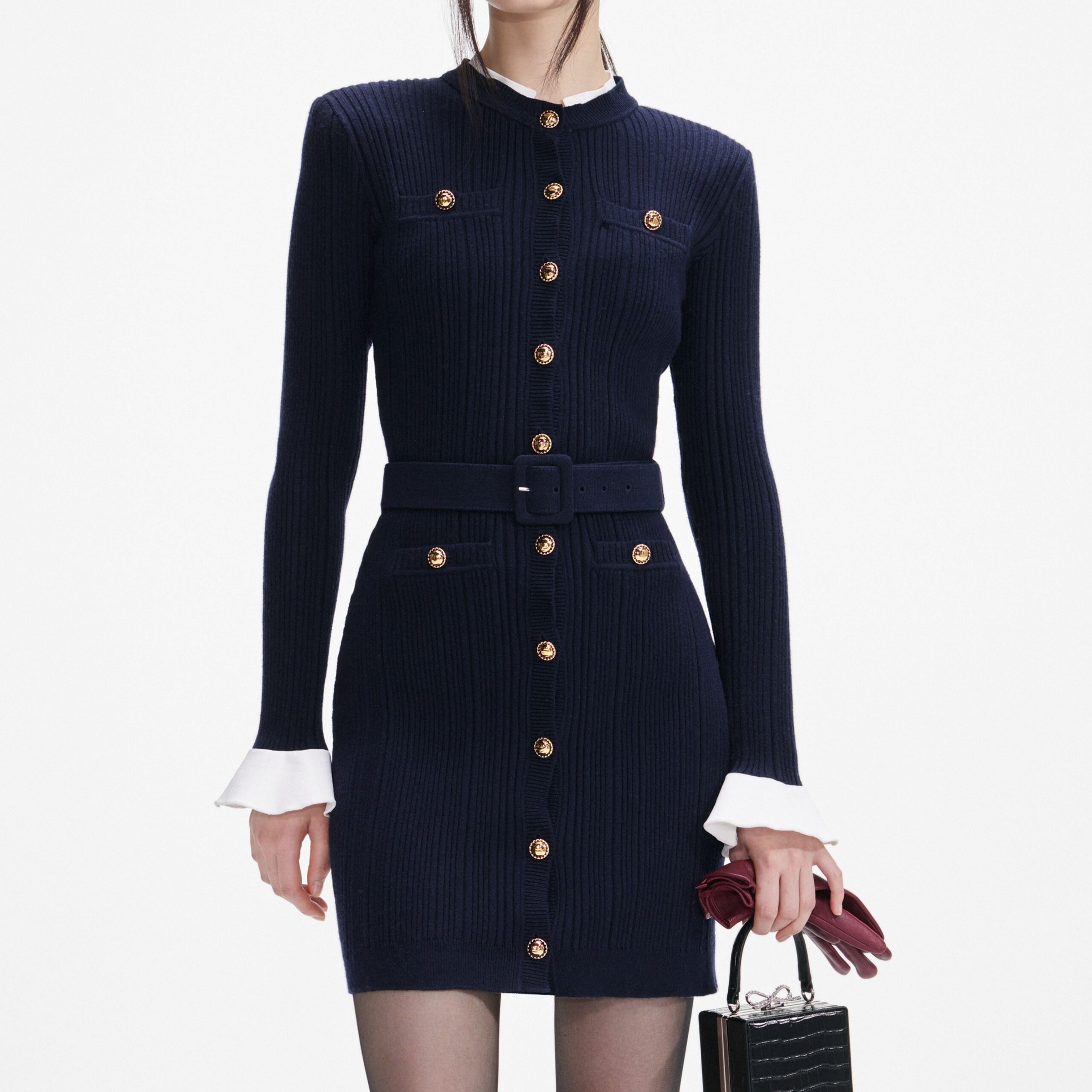 CARLIN NAVY KNIT MINI DRESS FOR COCKTAIL PARTY