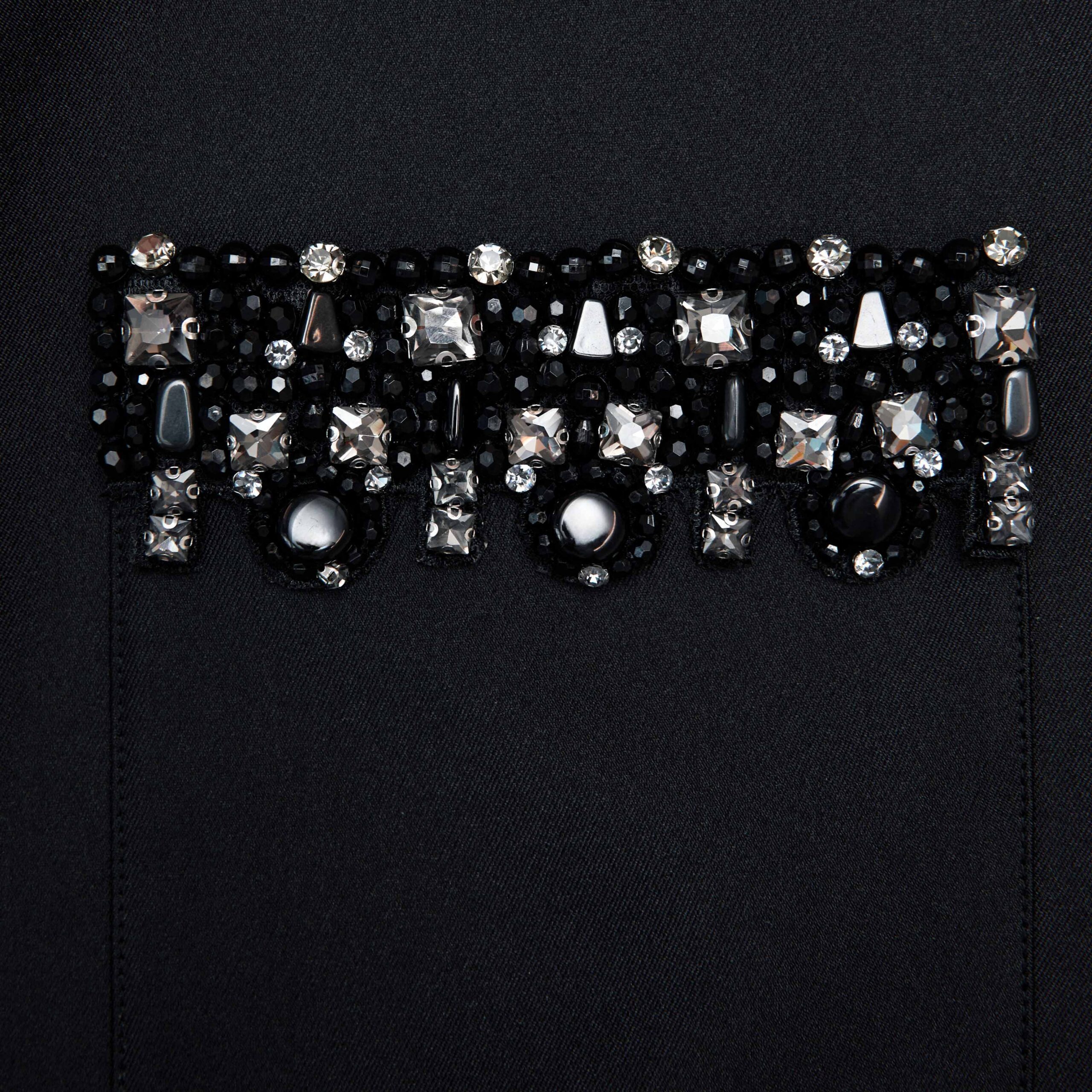 MAGGIE BLACK TAFFETA MINI DRESS WITH EMBELLISHED TRIM