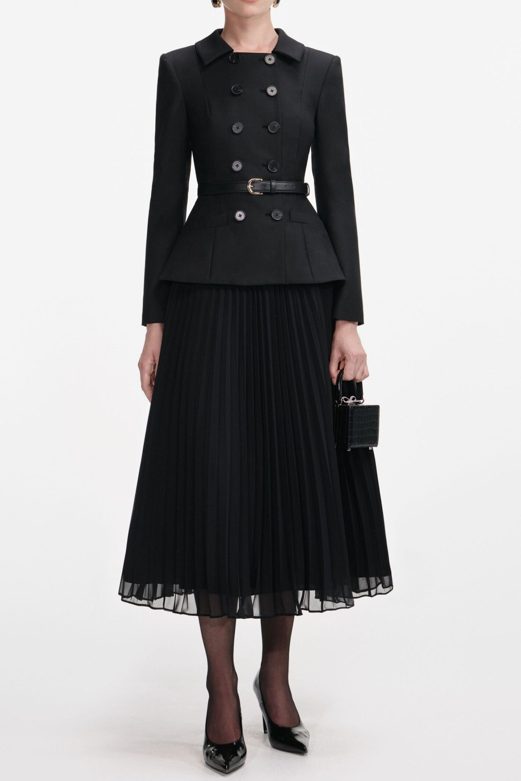 AW25-099M-B_1 ROSALIND BLACK WOOL CREPE MIDI DRESS