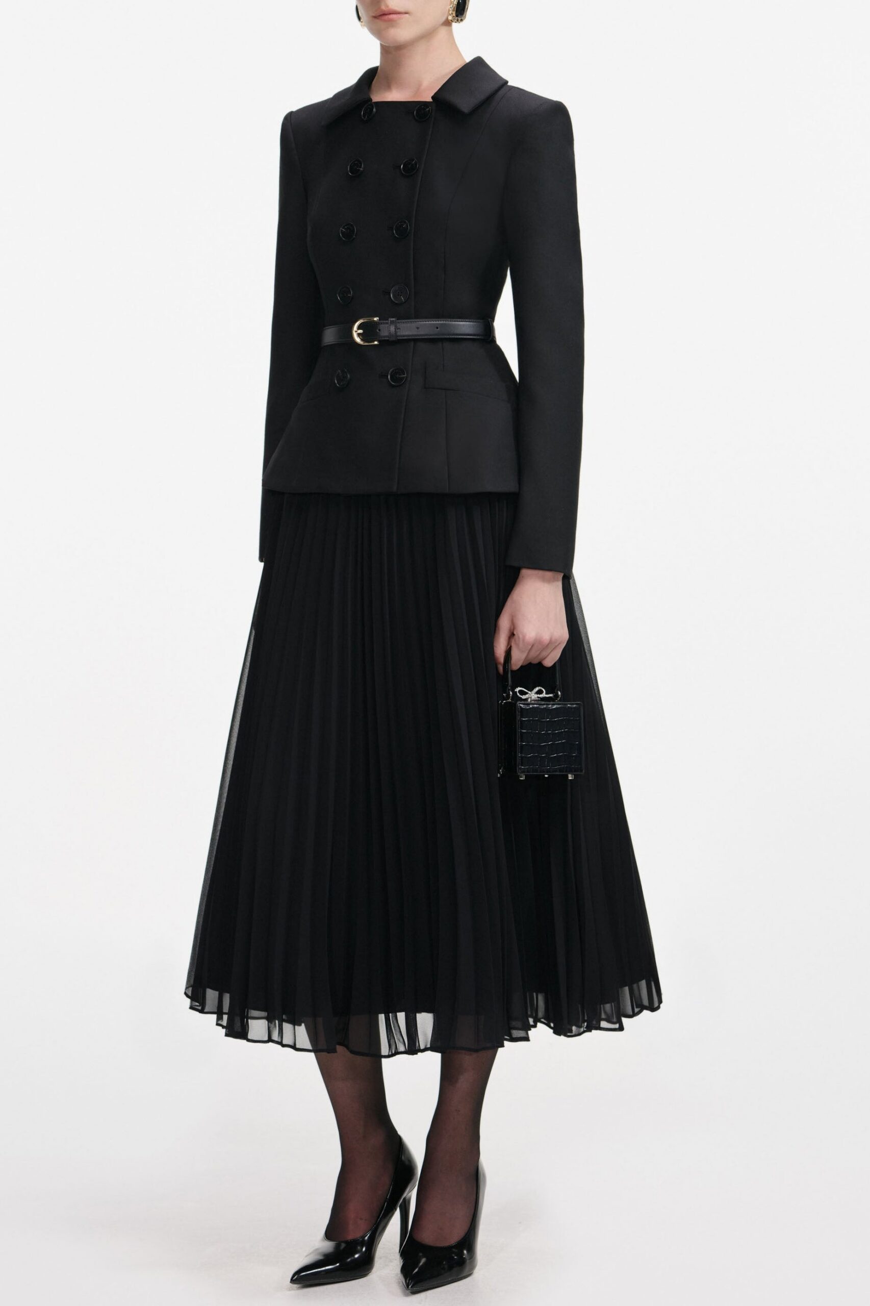 ROSALIND BLACK WOOL CREPE MIDI DRESS