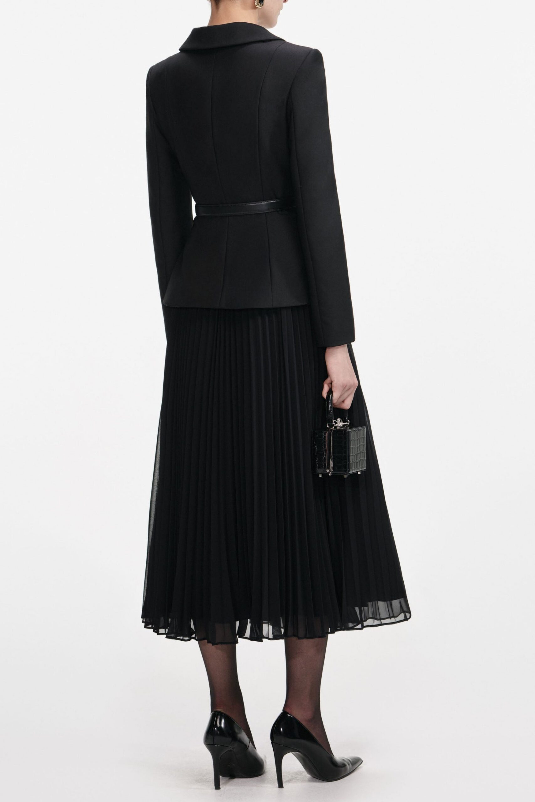 ROSALIND BLACK WOOL CREPE MIDI DRESS