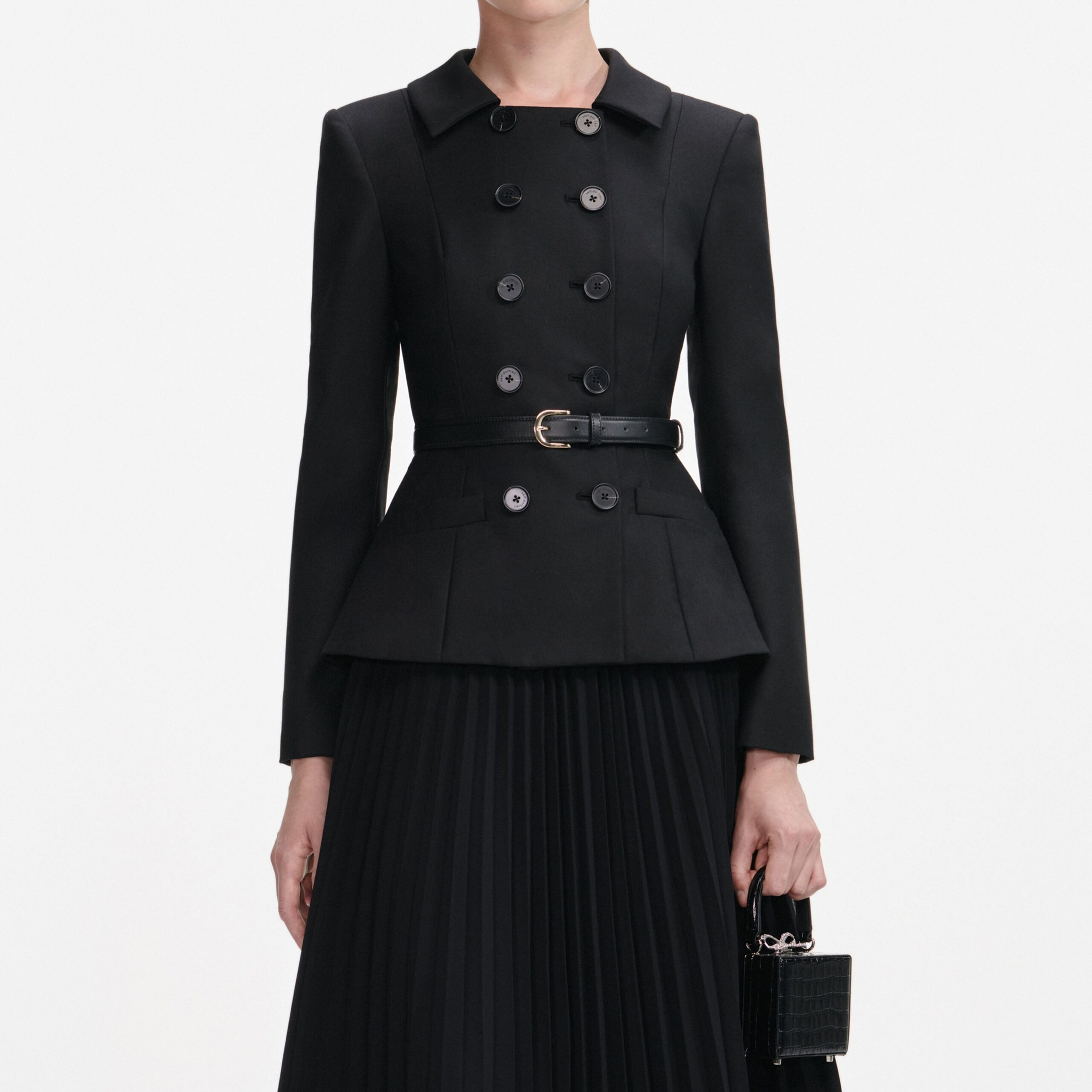 ROSALIND BLACK WOOL CREPE MIDI DRESS
