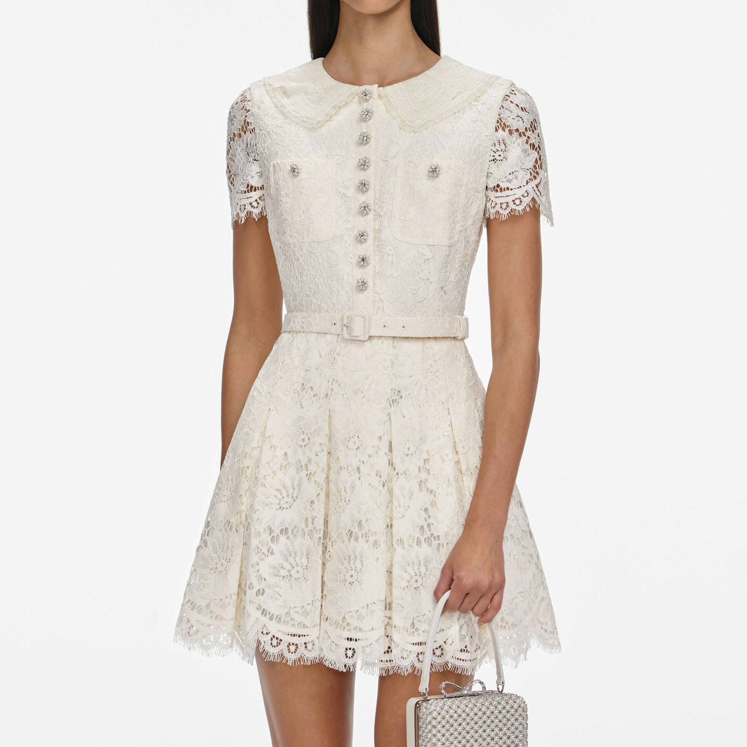QUINTINA CREAM LACE MINI DRESS FOR WEDDING