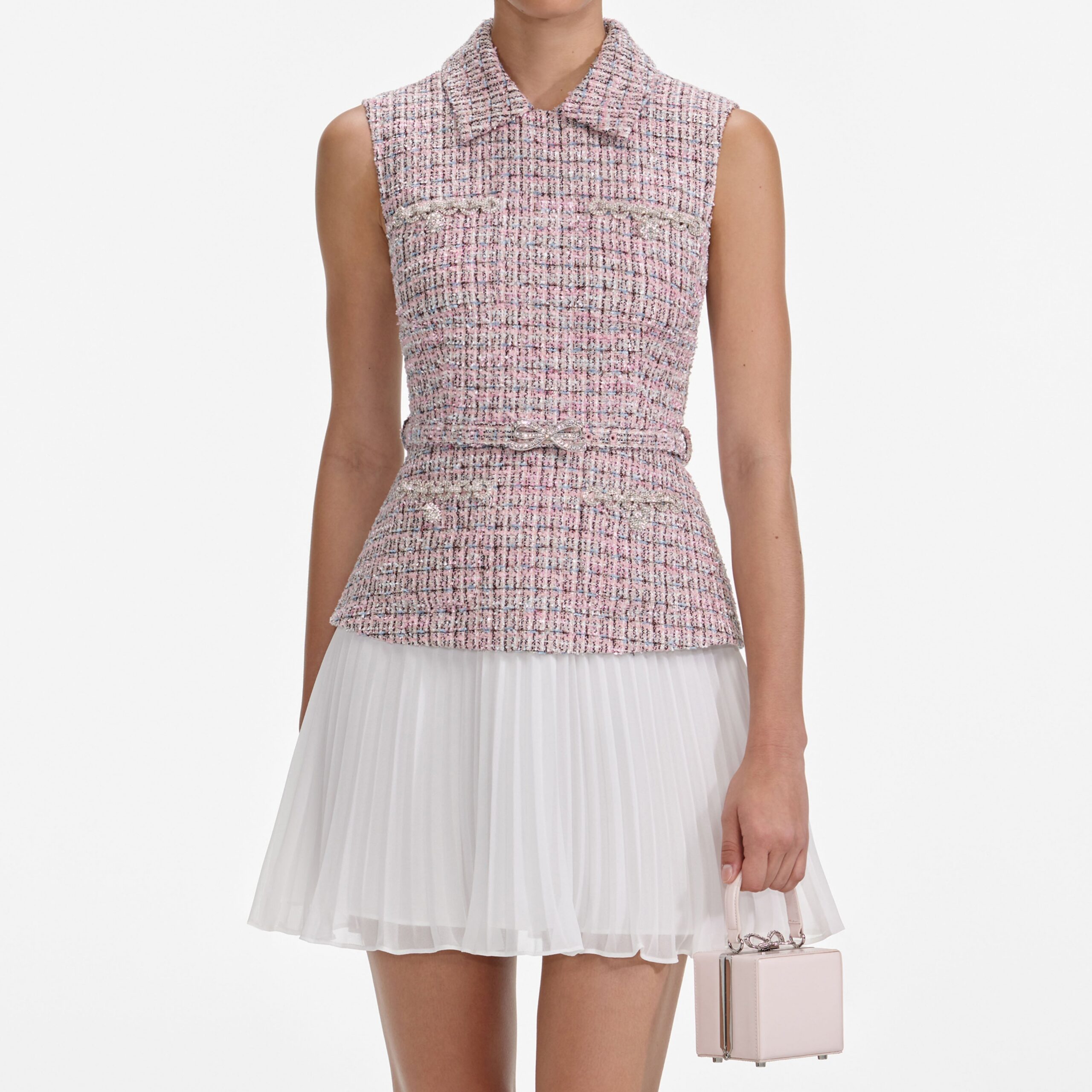 OLIVIA PINK BOUCLE CHIFFON MINI DRESS