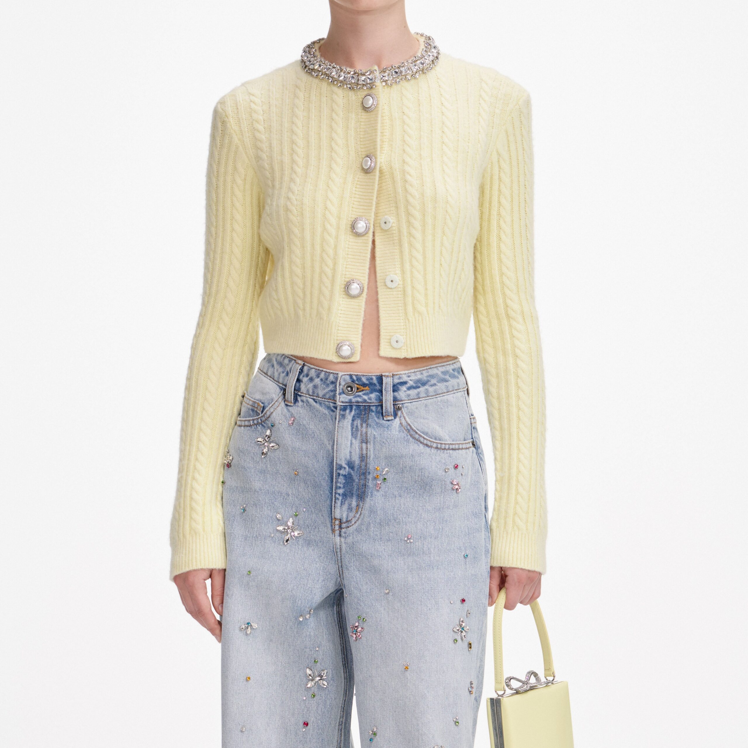 SABINA YELLOW RHINESTONE ALPACA CARDIGAN