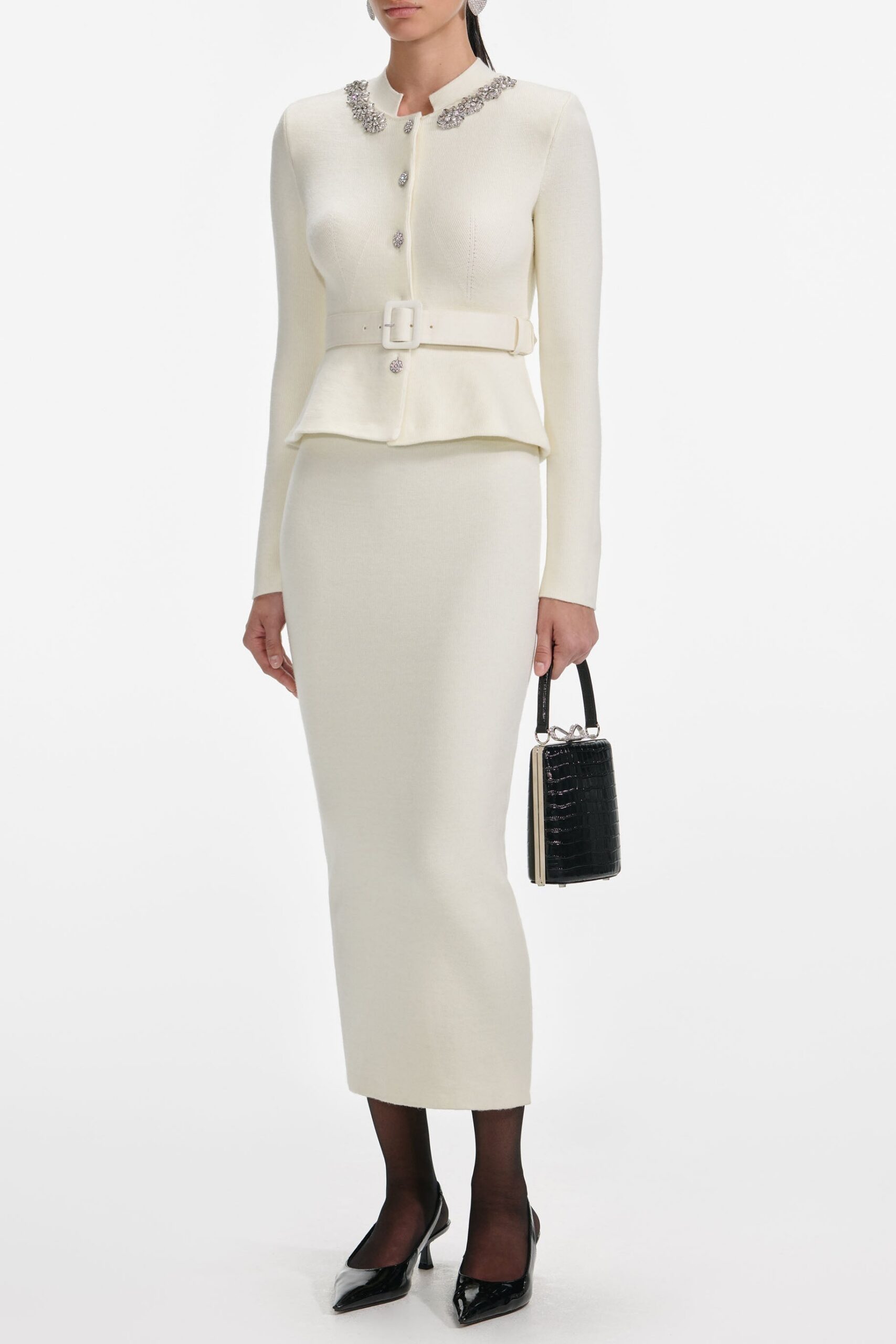 HARRIET CREAM PEPLUM KNIT MIDI DRESS