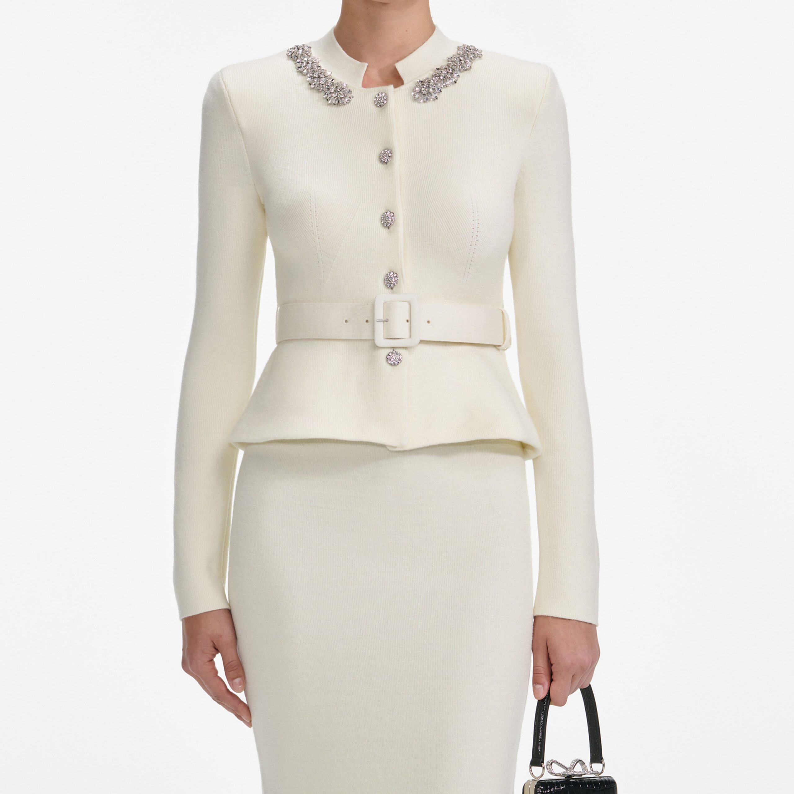 HARRIET CREAM PEPLUM KNIT MIDI DRESS