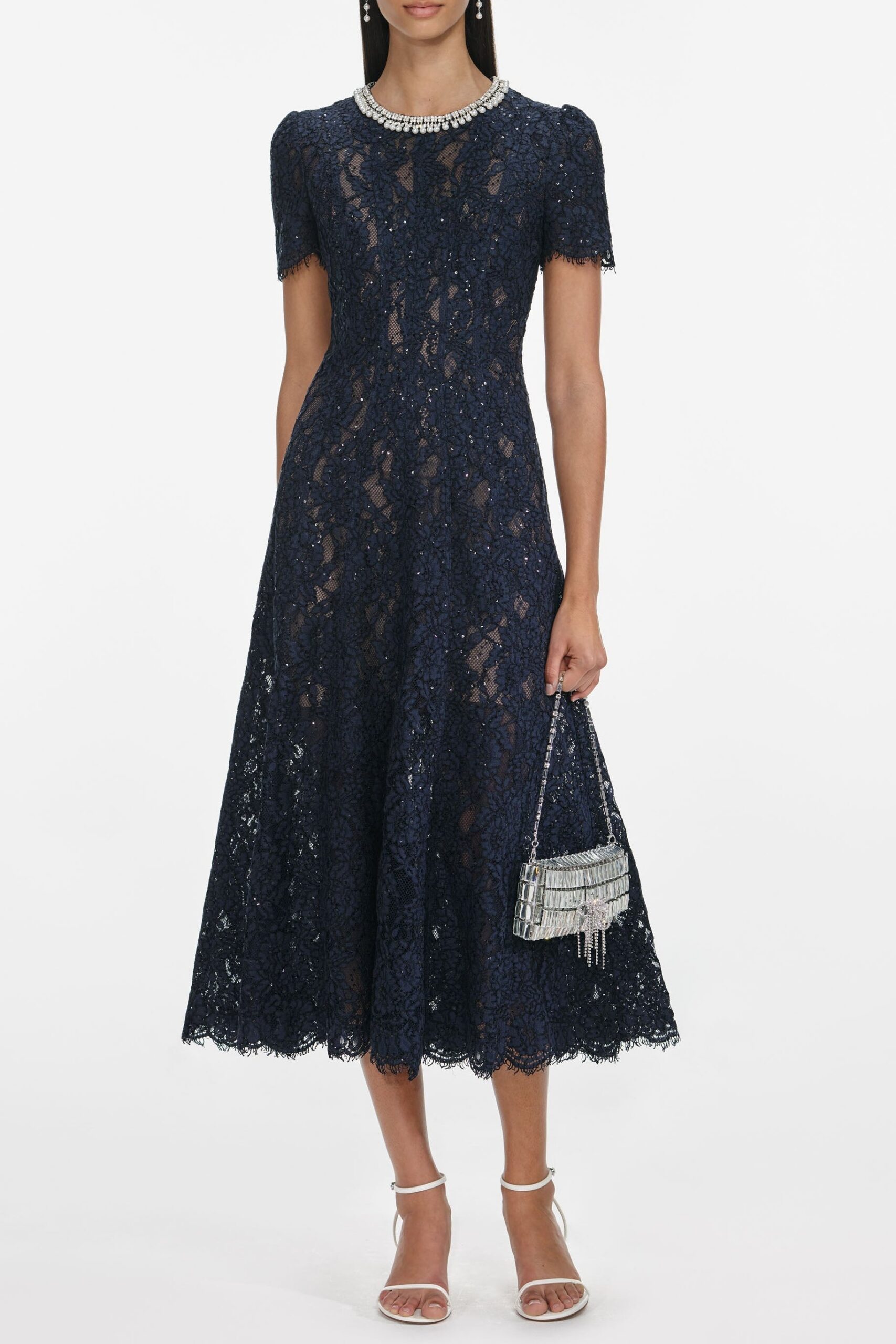 AW25-141M-N_1 TESS NAVY LACE MIDI DRESS FOR EVENTS