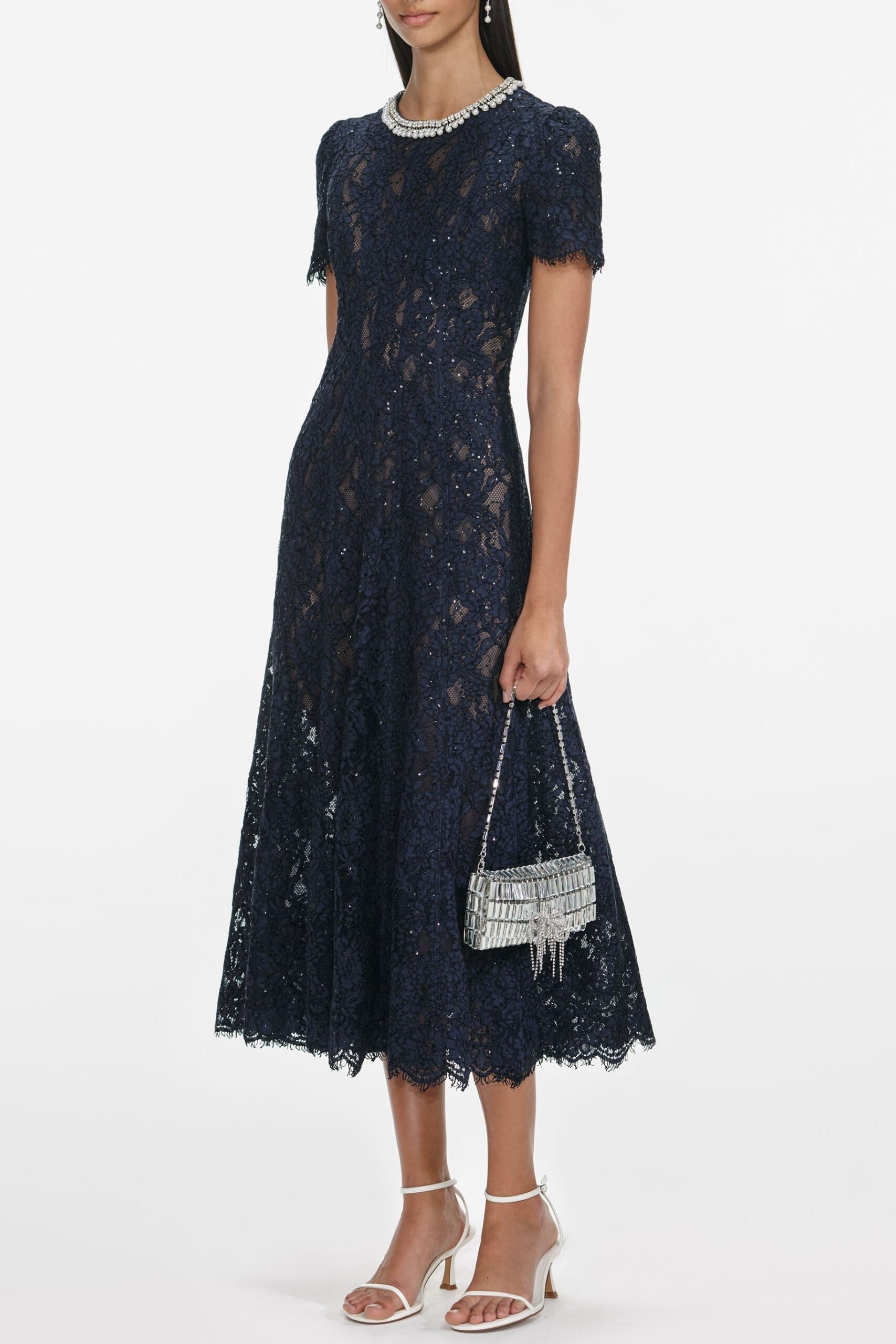 TESS NAVY LACE MIDI DRESS FOR EVENTS