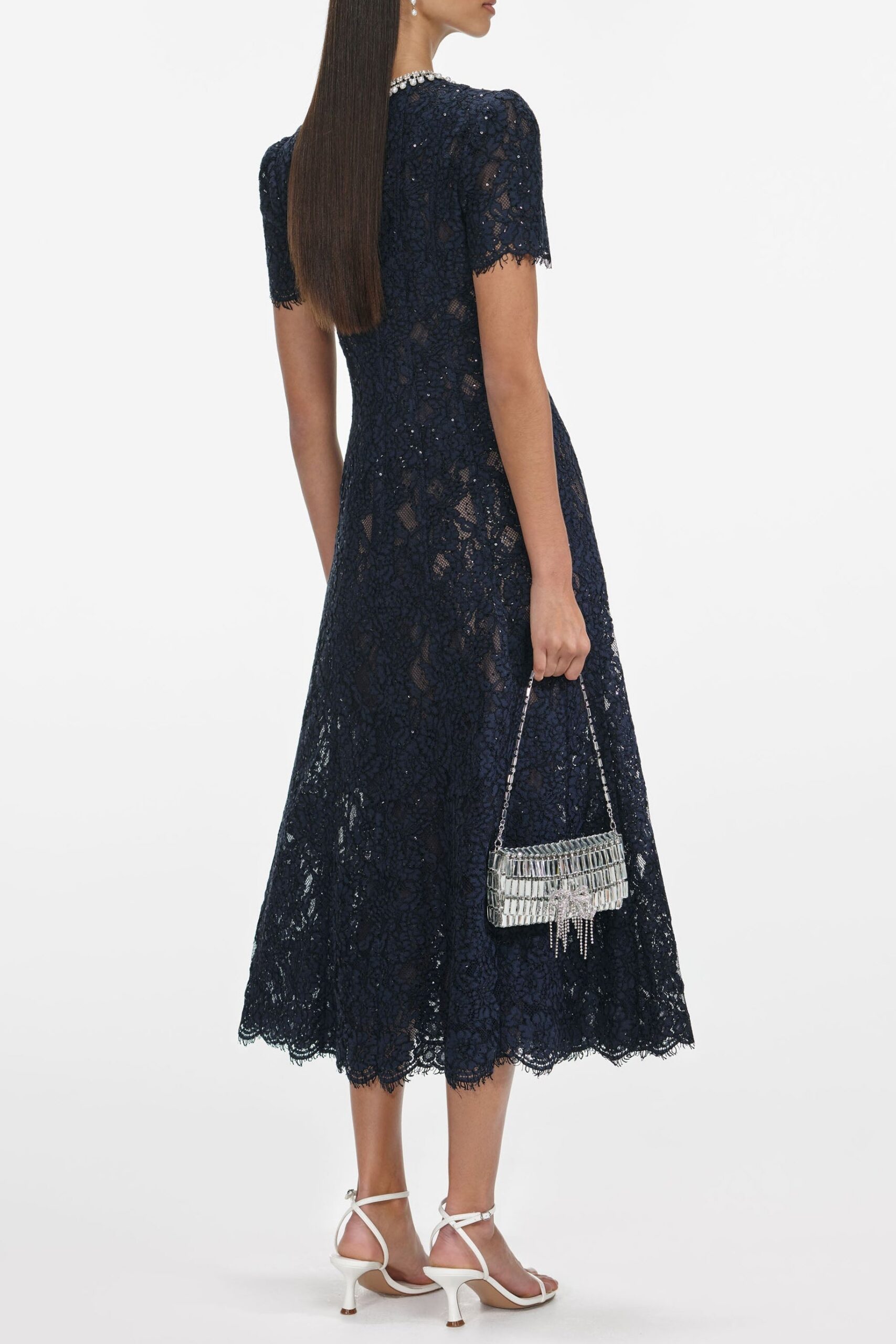 TESS NAVY LACE MIDI DRESS FOR EVENTS