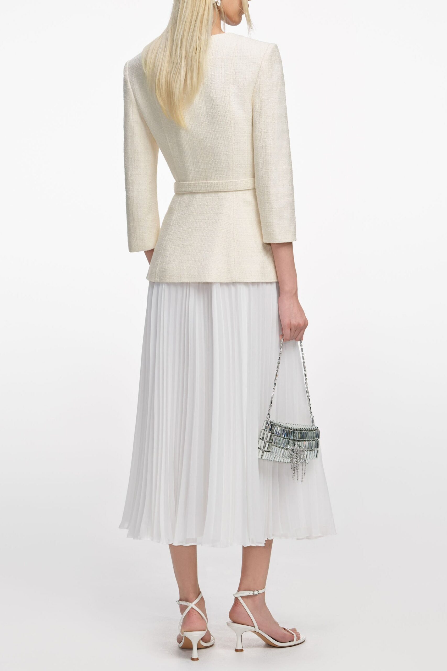 YURI CREAM BOUCLE LONG CHIFFON MIDI DRESS