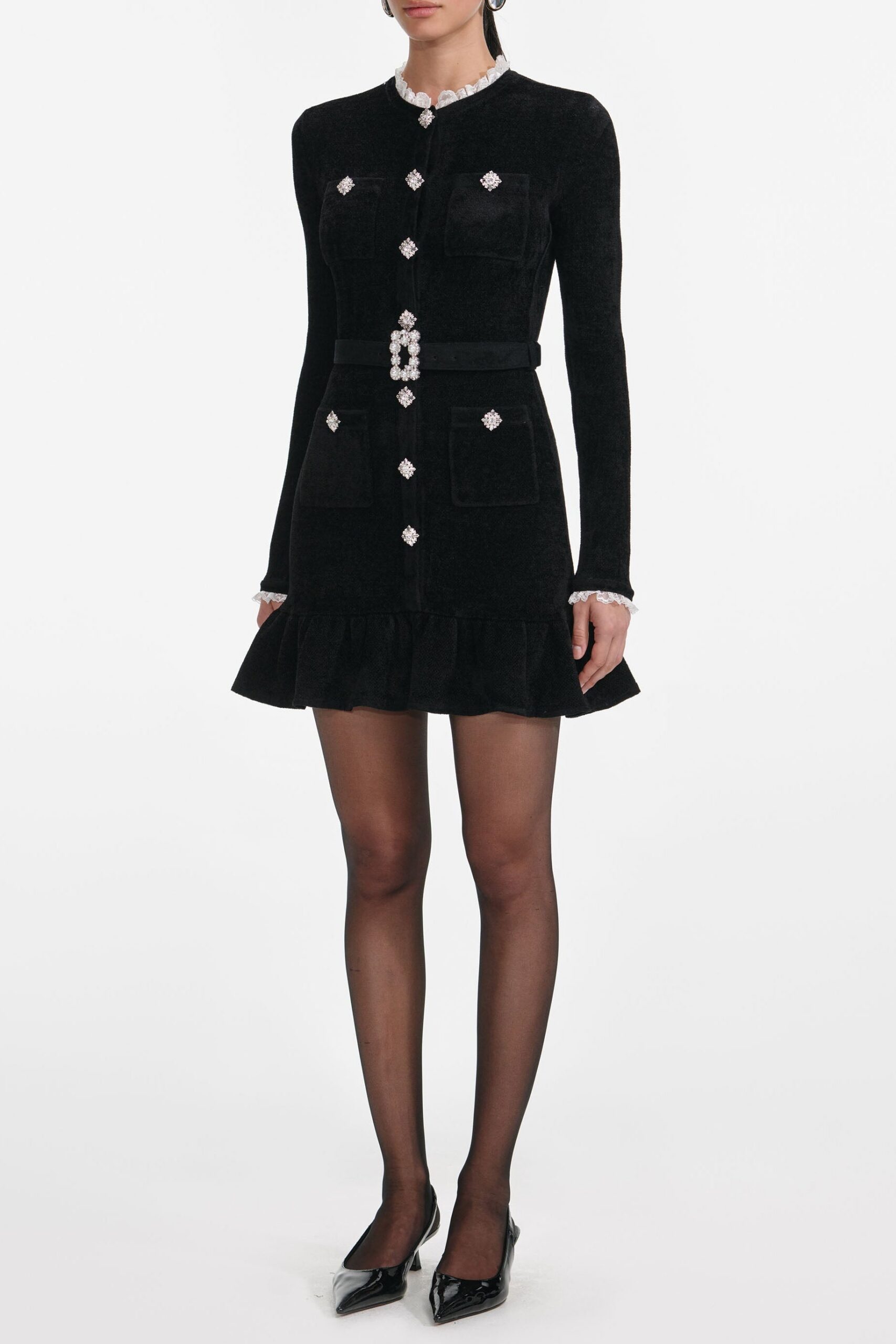 INGRID BLACK CHENILLE KNIT COCKTAIL MINI DRESS