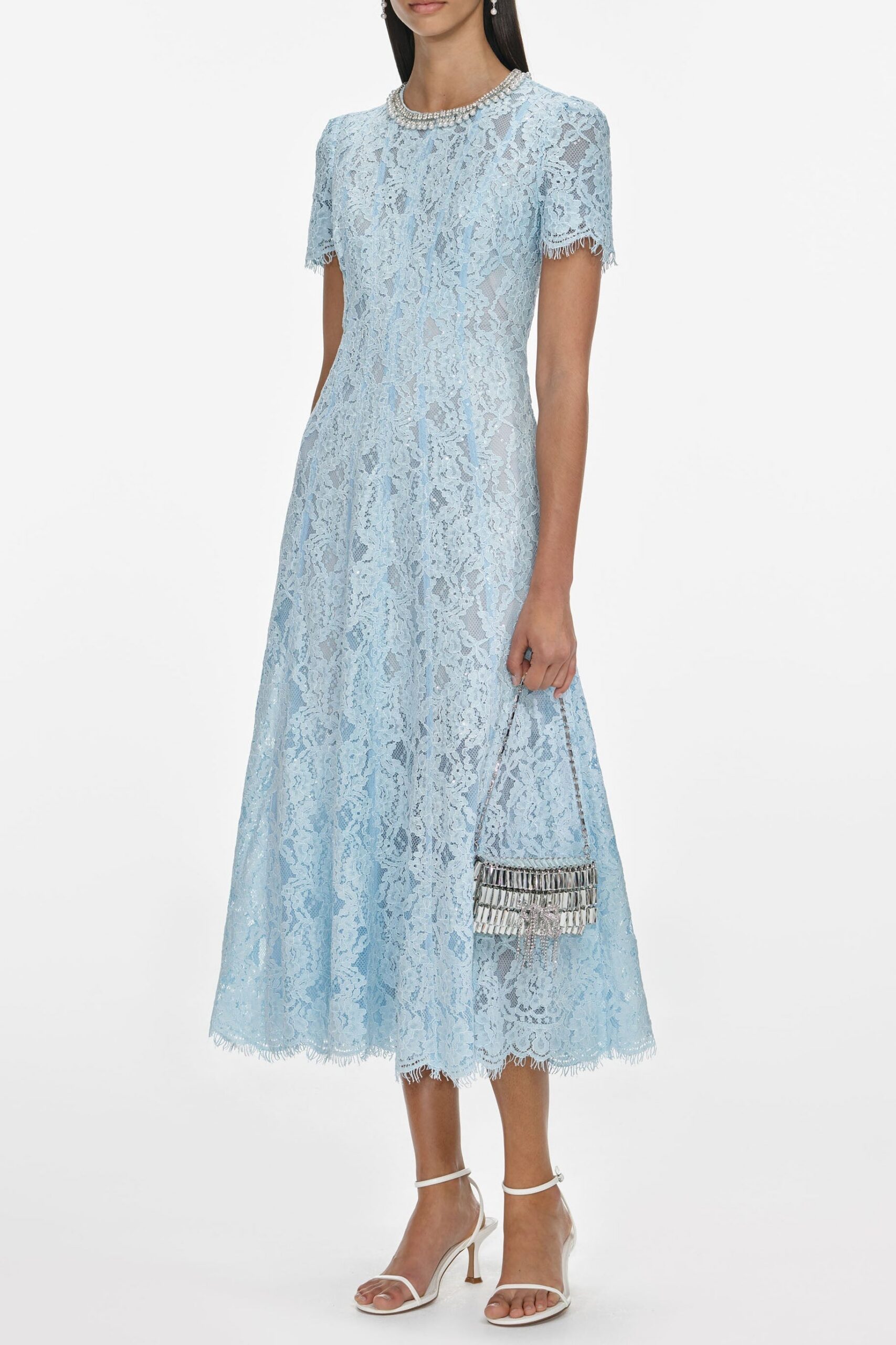 VALERIE BLUE LACE MIDI DRESS, EMBELLISHED PARTY