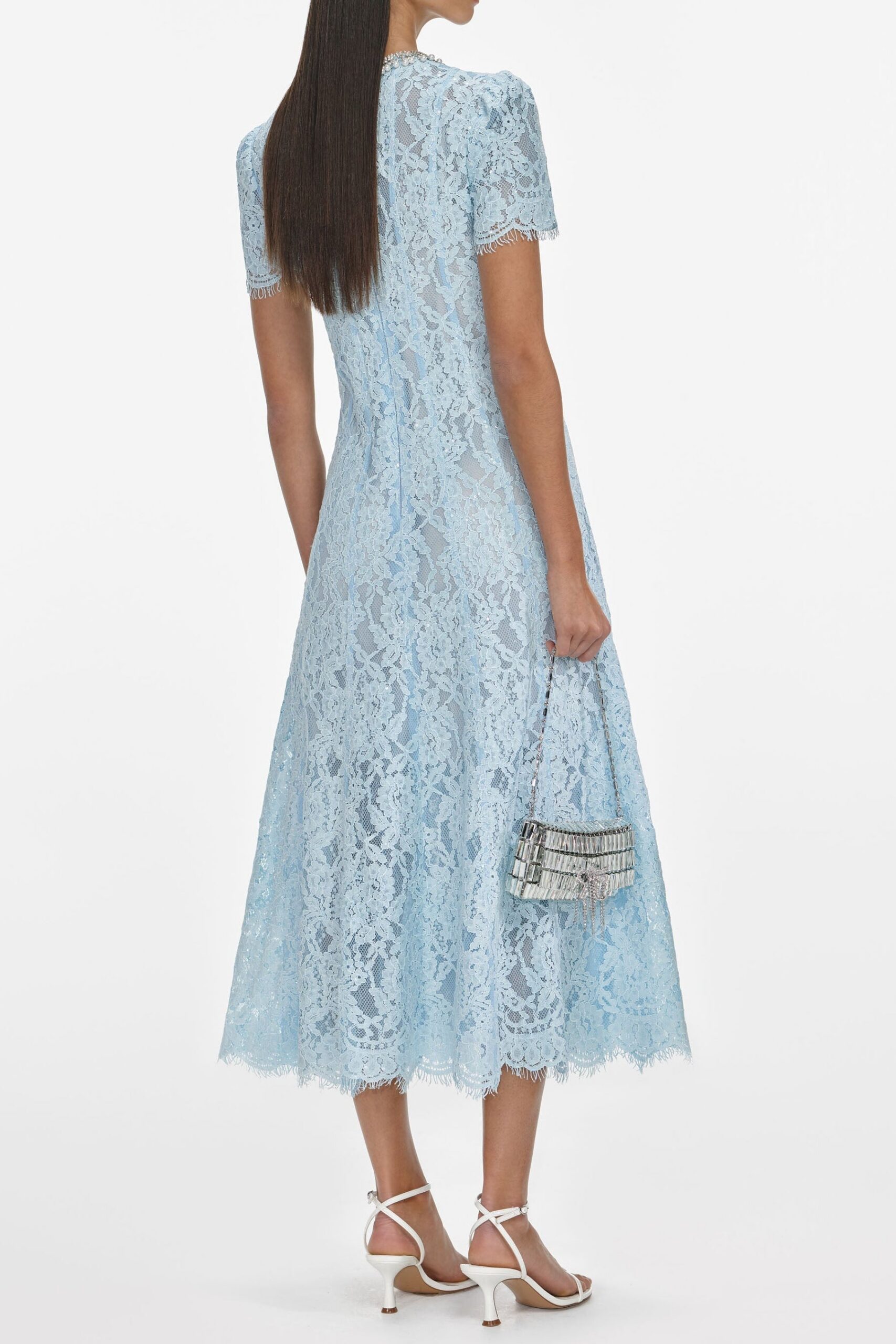 VALERIE BLUE LACE MIDI DRESS, EMBELLISHED PARTY