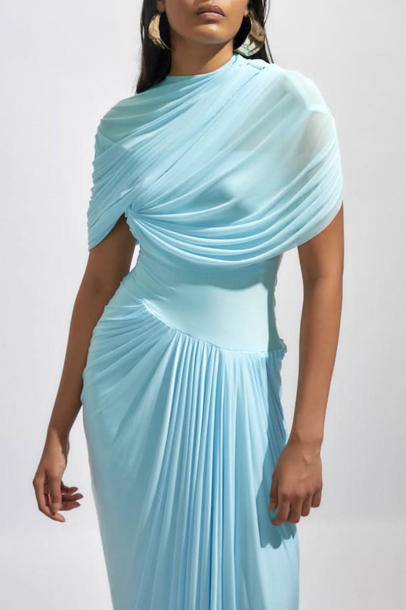 ASYMMETRIC DRAPED MAXI DRESS - BABY BLUE