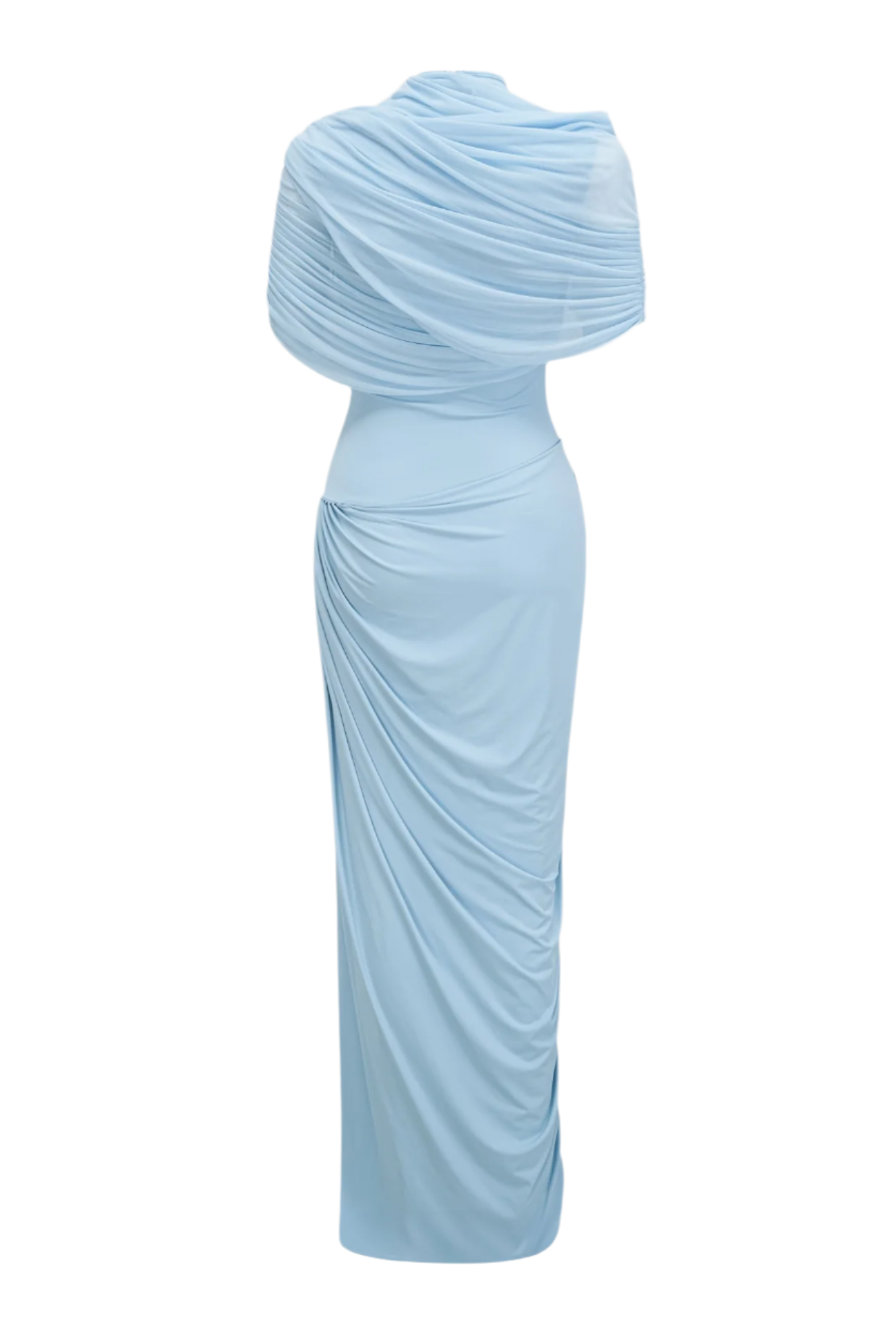 ASYMMETRIC DRAPED MAXI DRESS - BABY BLUE