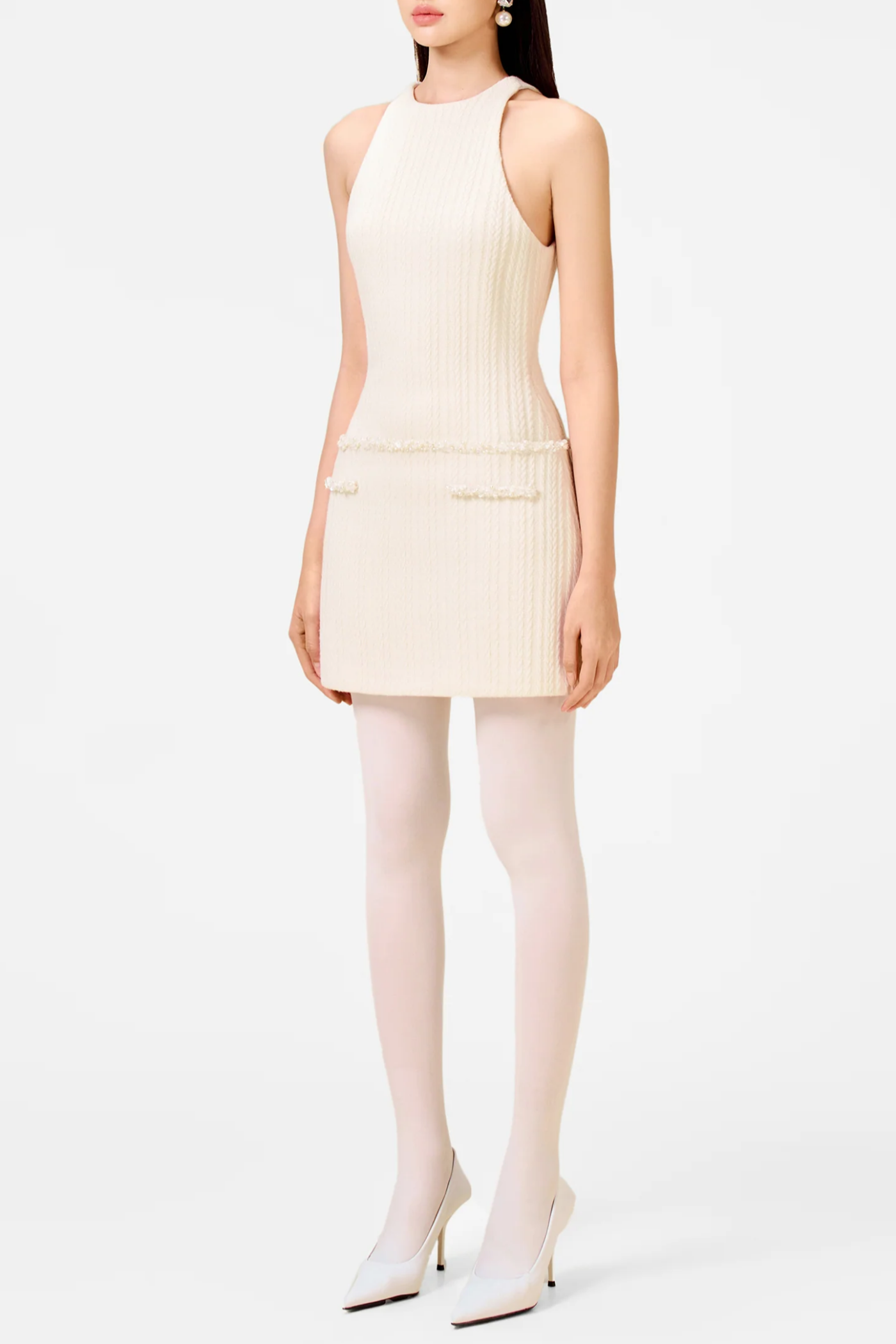 ABENE SLEEVELESS BEADED KNIT MINI DRESS