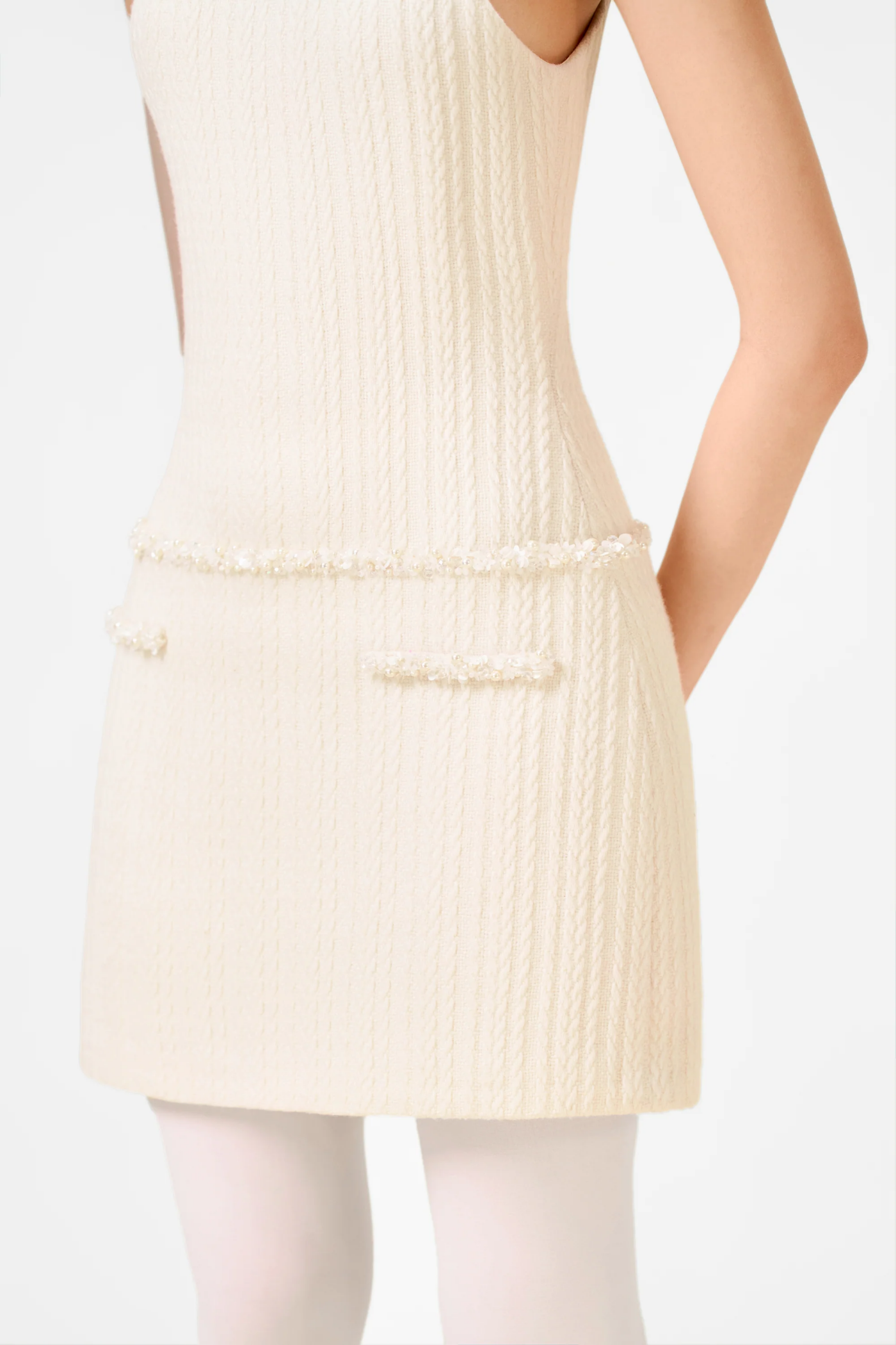 ABENE SLEEVELESS BEADED KNIT MINI DRESS