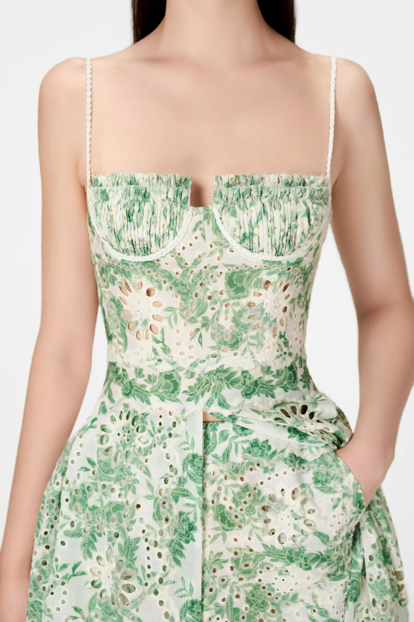 FLORAL EMBROIDERED SHORTS & DRESS SET - GREEN