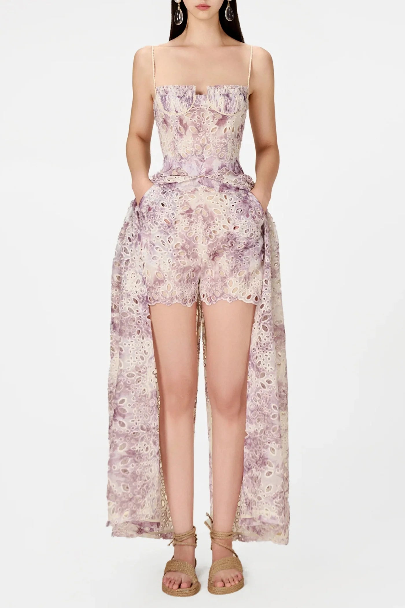 ABETZI FLORAL EMBROIDERED MAXI DRESS SET - PURPLE