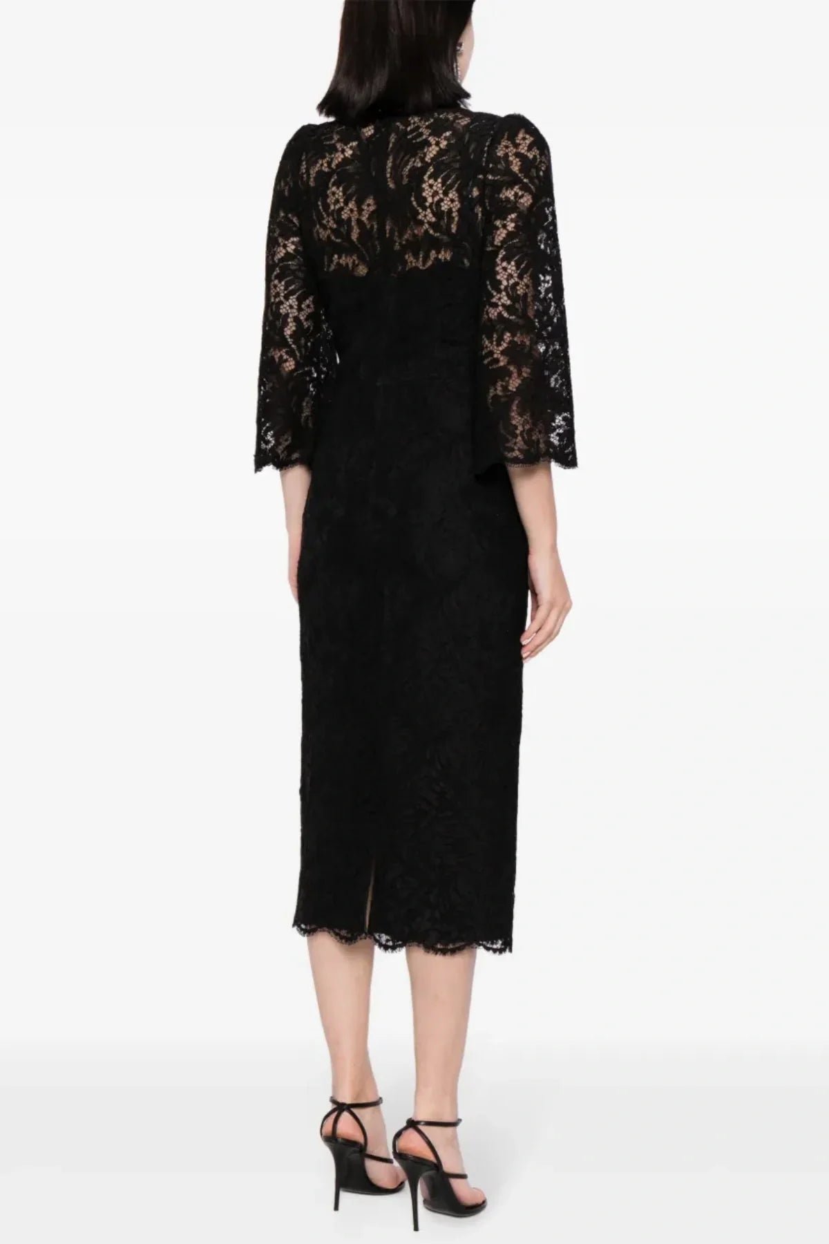 ACOTAS LACE MIDI DRESS WITH CRYSTALS - BLACK