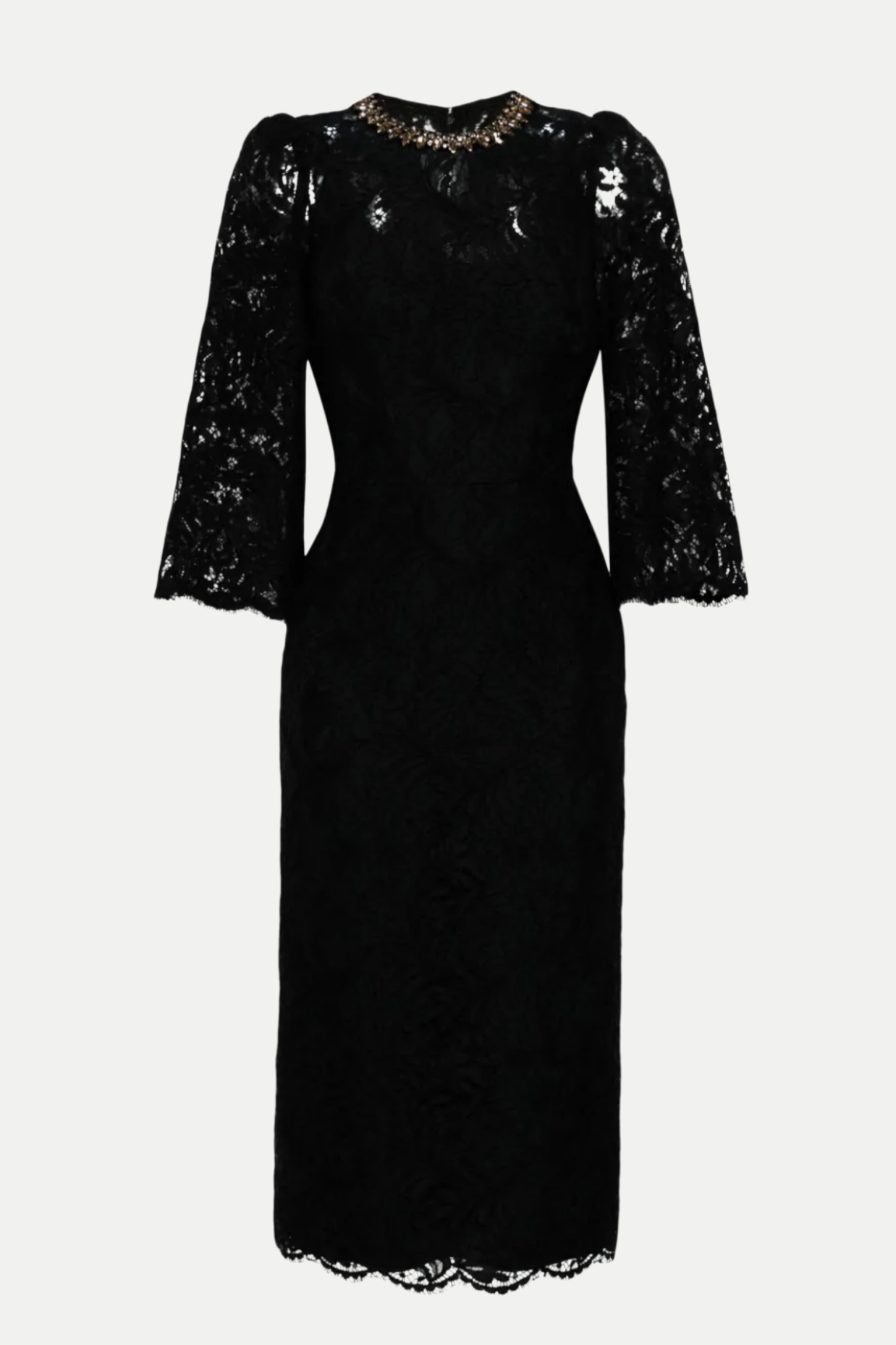 ACOTAS LACE MIDI DRESS WITH CRYSTALS - BLACK