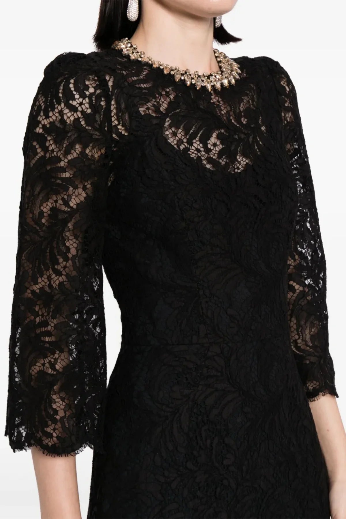 ACOTAS LACE MIDI DRESS WITH CRYSTALS - BLACK