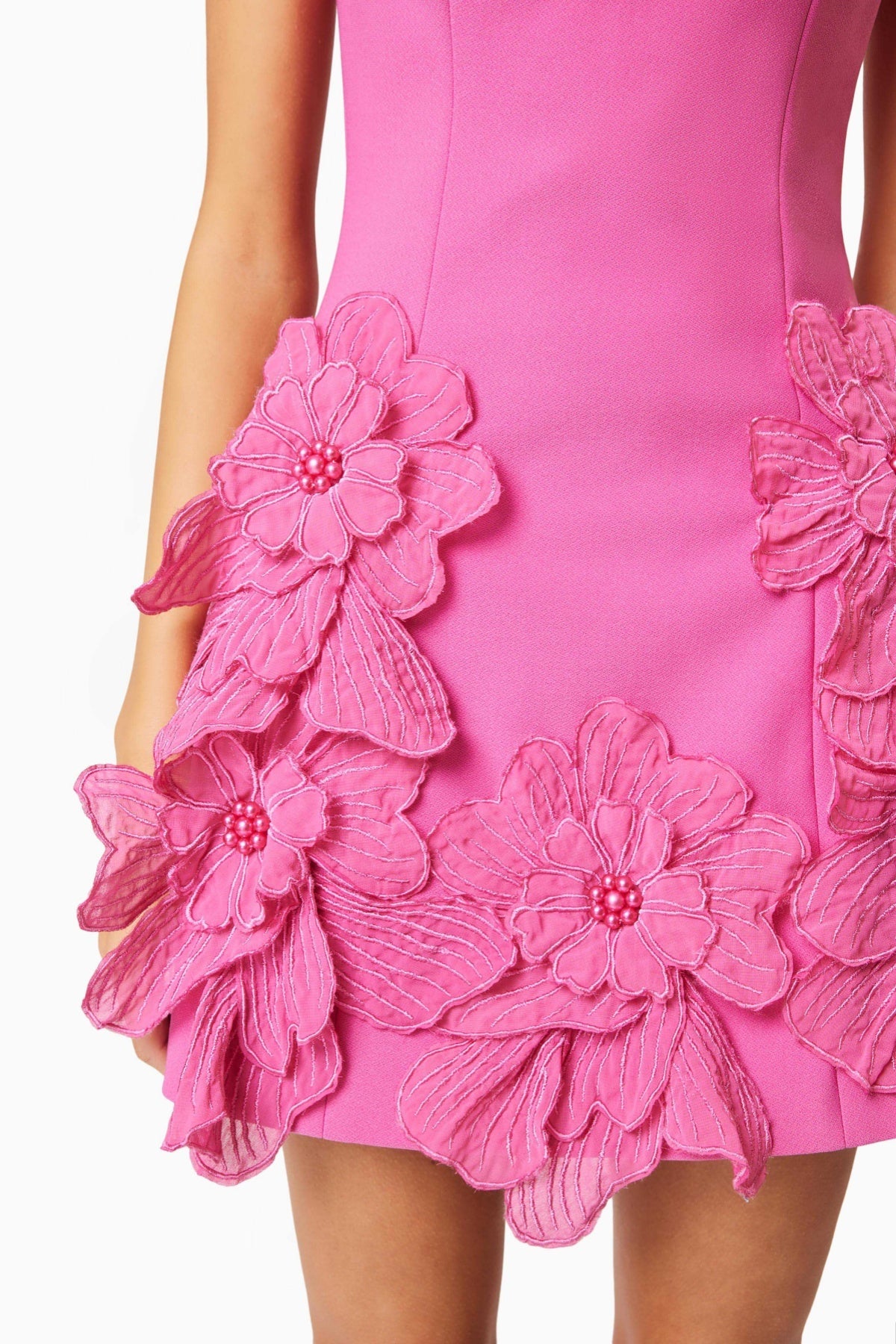 FLORAL APPLIQUÉ MINI DRESS - PINK COCKTAIL