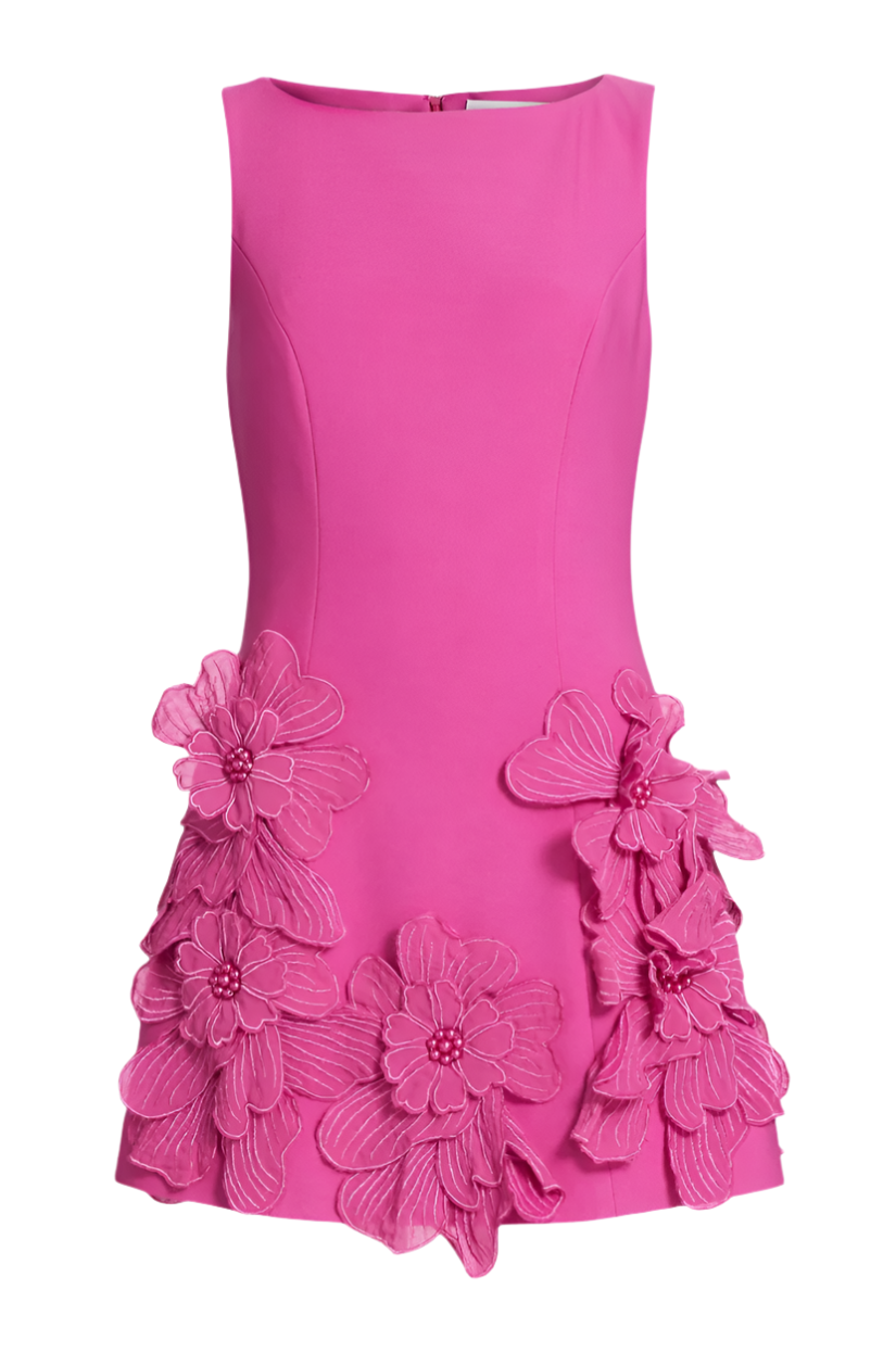 FLORAL APPLIQUÉ MINI DRESS - PINK COCKTAIL