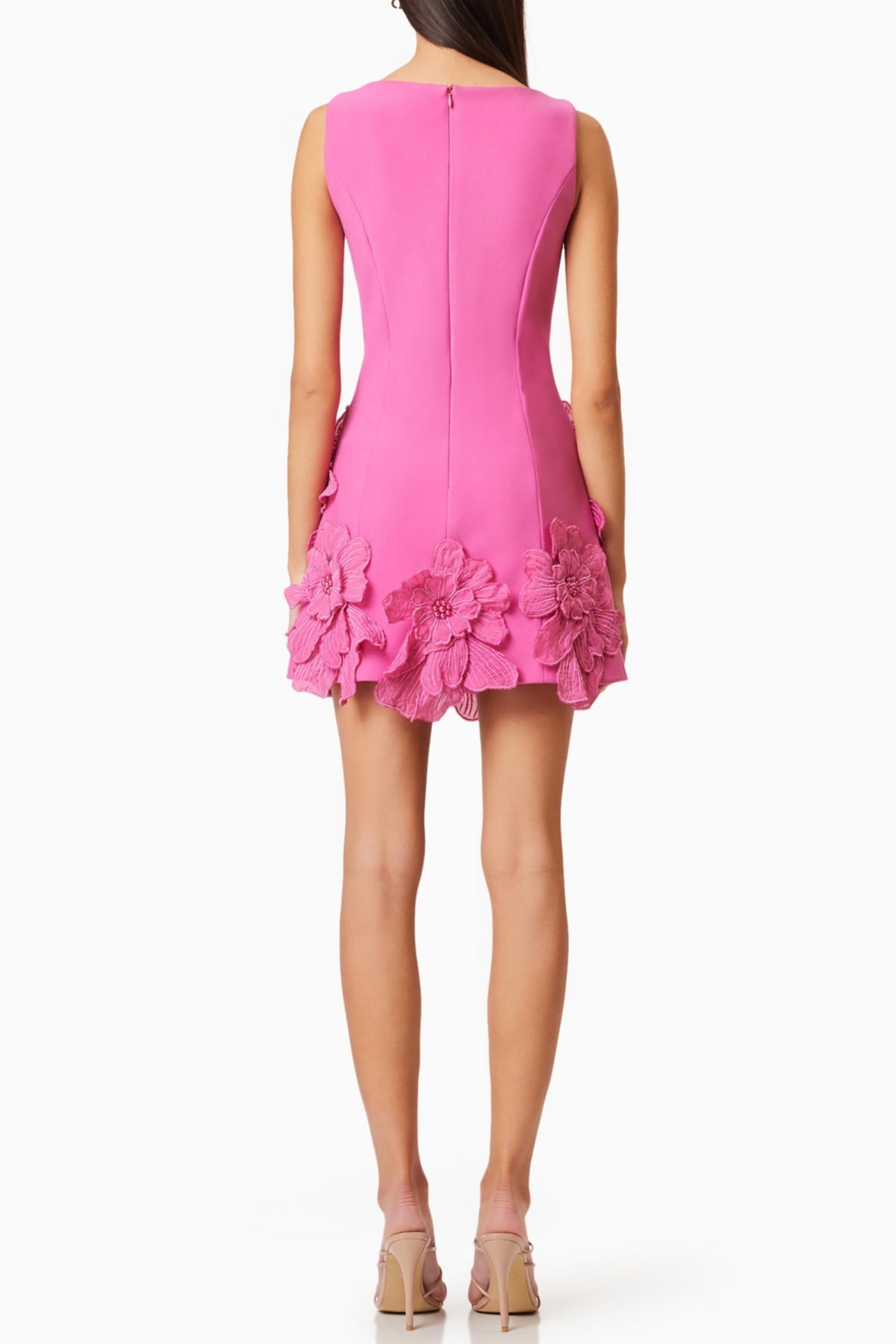 FLORAL APPLIQUÉ MINI DRESS - PINK COCKTAIL