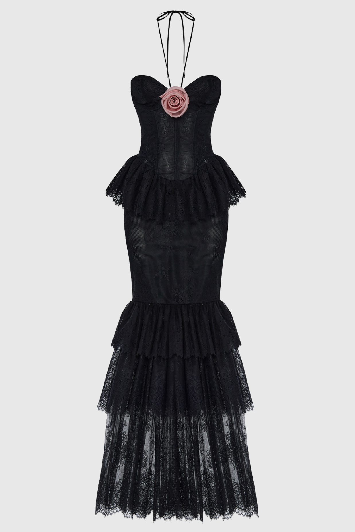 ADALIRA HALTER LACE CORSET MAXI DRESS