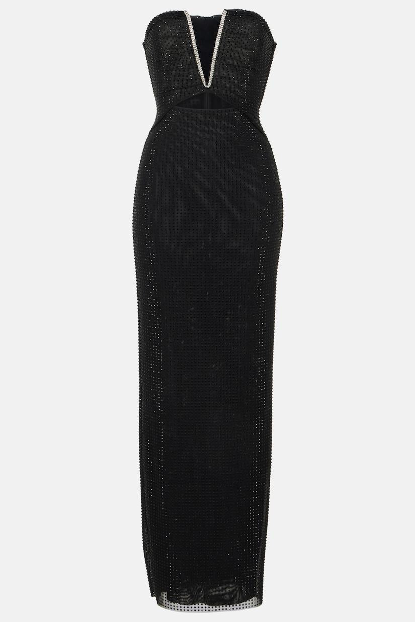 STRAPLESS CRYSTAL CUTOUT BANDAGE MAXI DRESS FOR PARTY