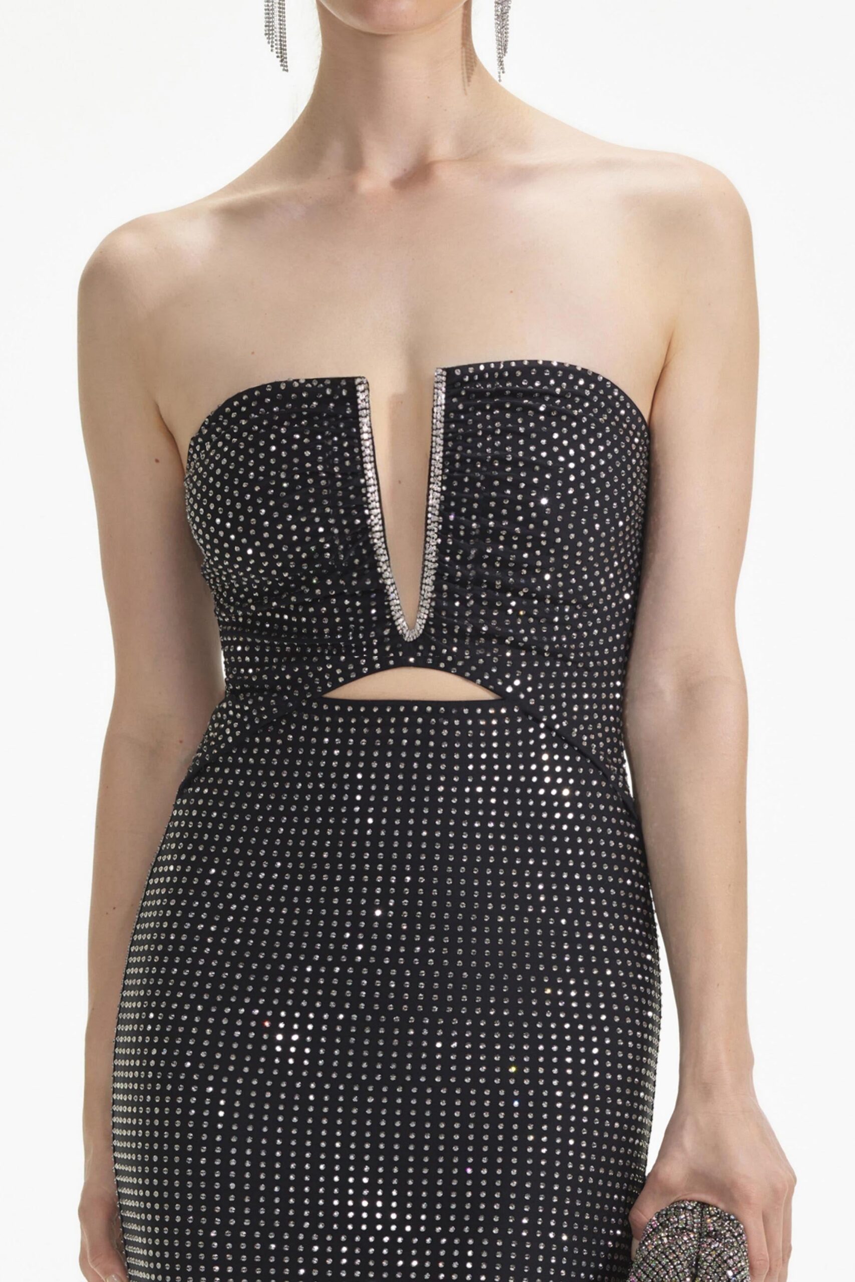 STRAPLESS CRYSTAL CUTOUT BANDAGE MAXI DRESS FOR PARTY