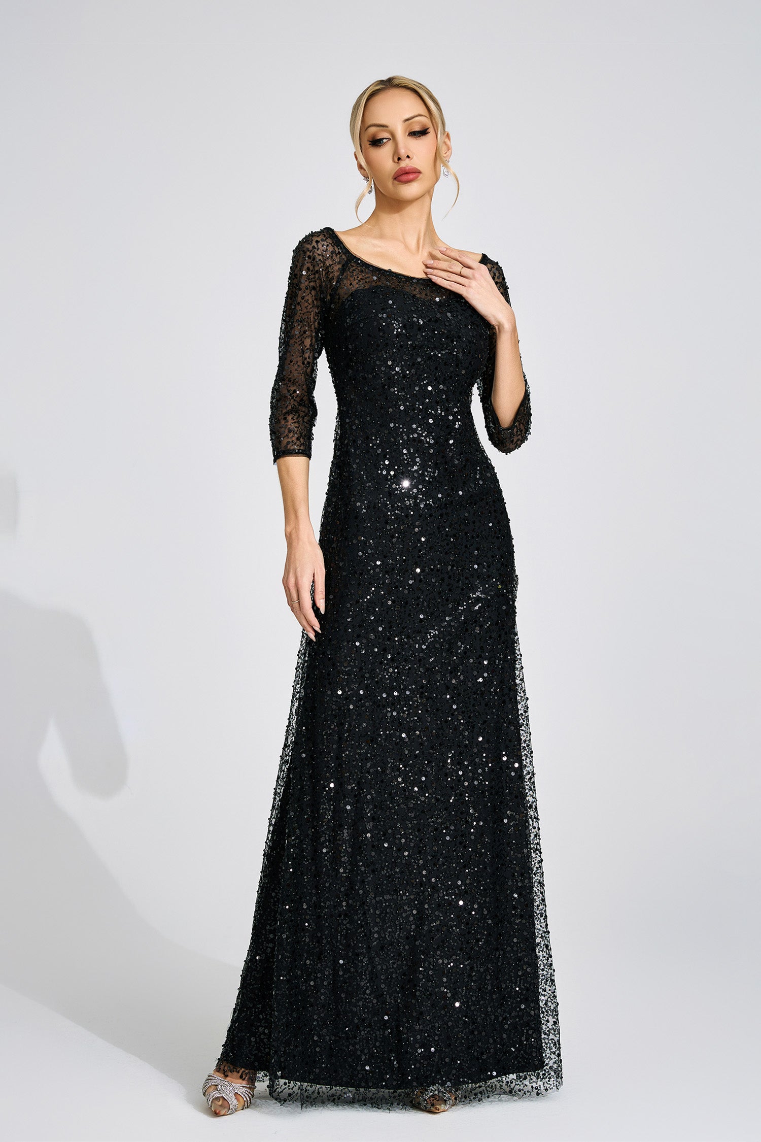 BLACK DIAMOND TULLE MAXI DRESS, EVENING