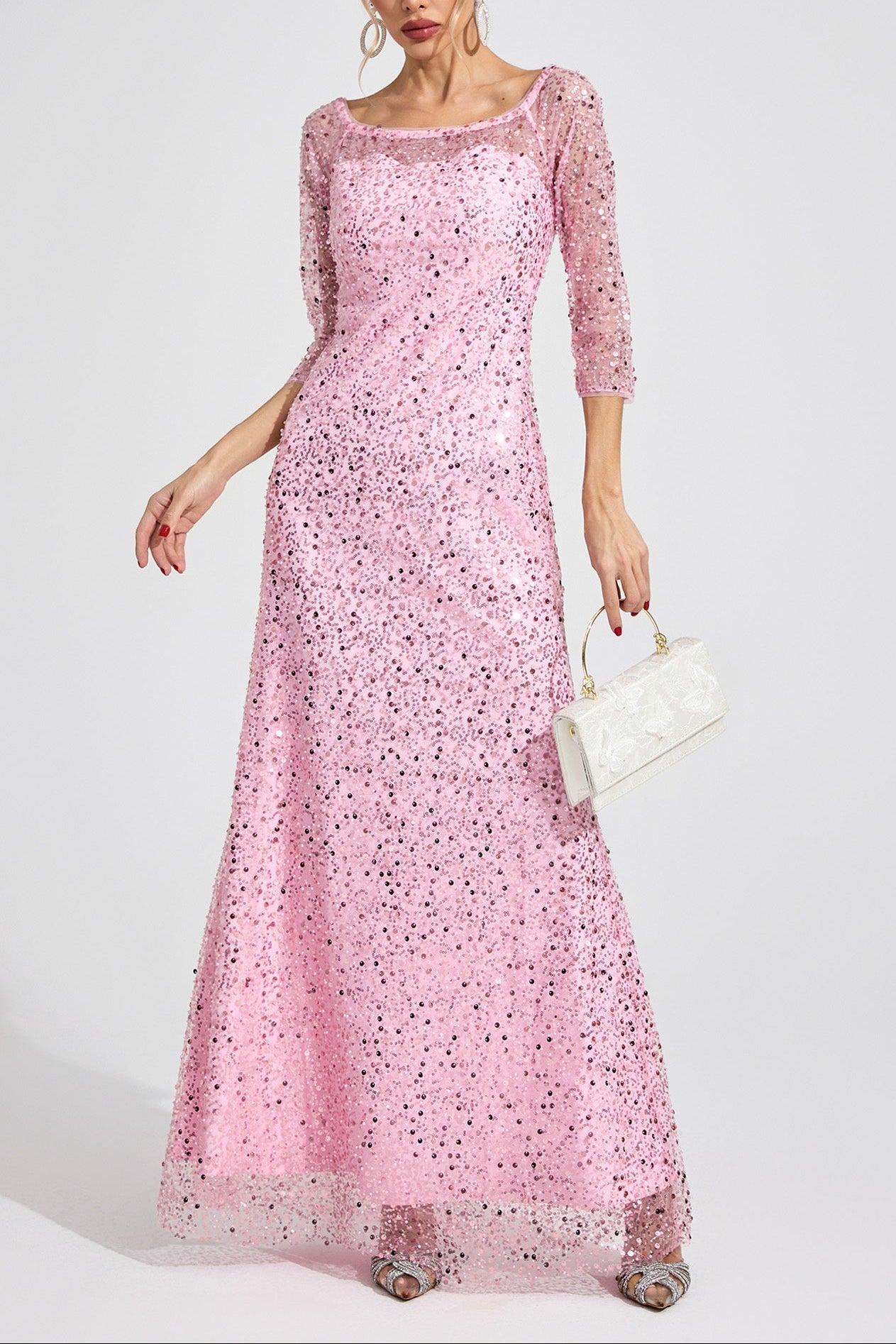sarah Pink Diamond embellished tulle Maxi Dress