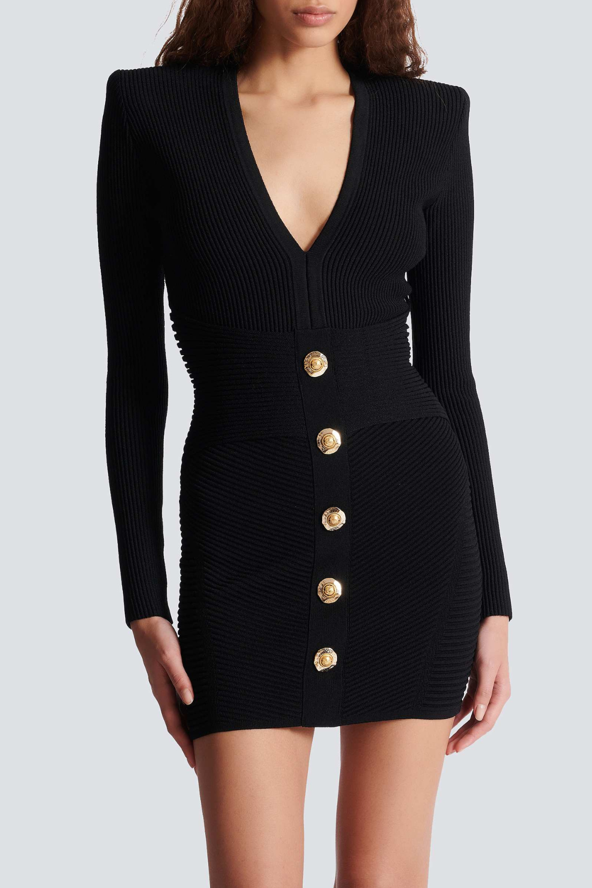 AERO RIB KNIT BUTTON MINI DRESS - BLACK