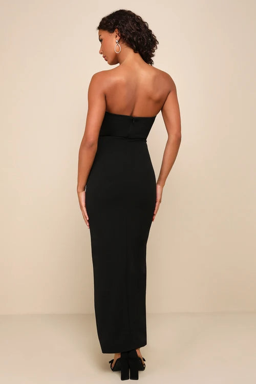 AFTER HOURS BLACK STRAPLESS RUFFLED MAXI DRESS