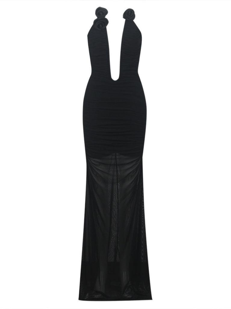 AHINOAM STRAPLESS BLACK BANDAGE MAXI DRESS