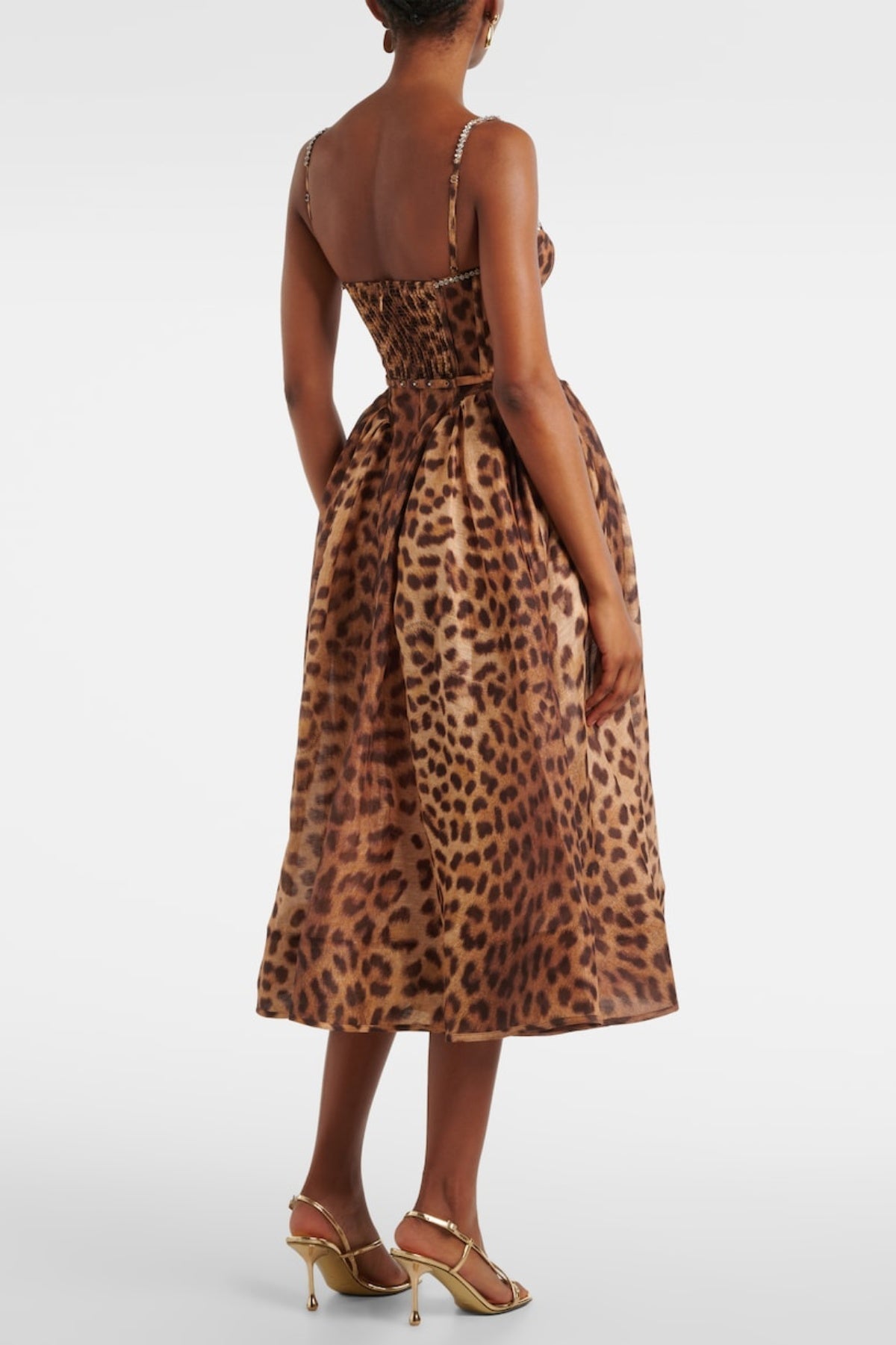ALAÏNY LEOPARD BELTED MIDI DRESS