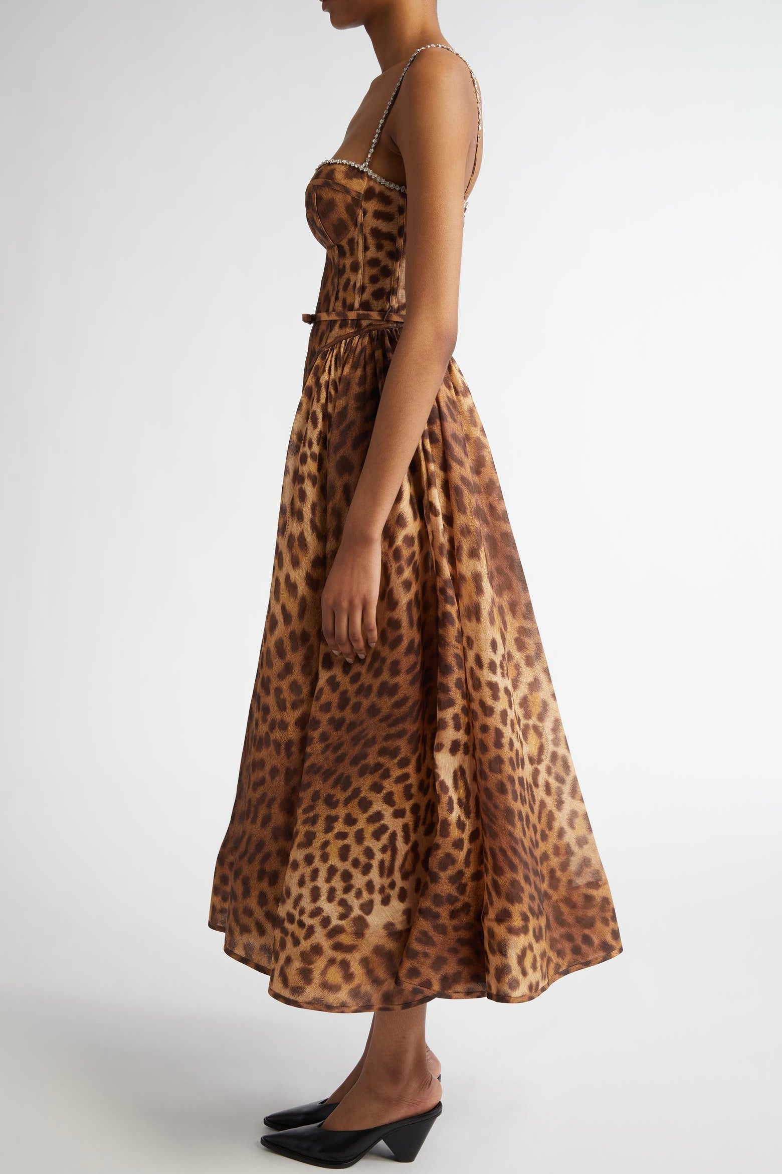 ALAÏNY LEOPARD BELTED MIDI DRESS