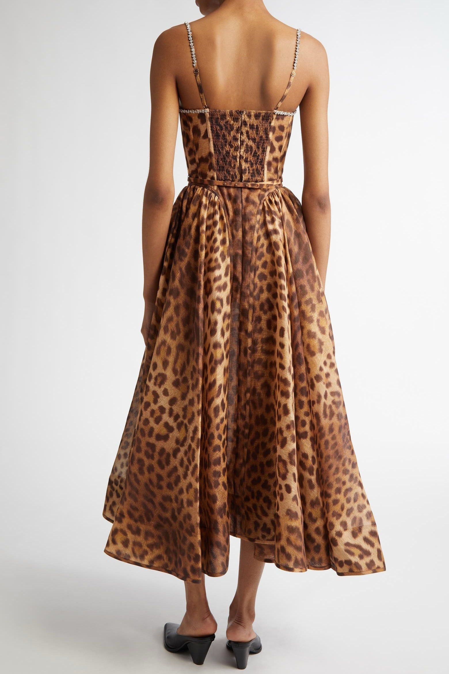 ALAÏNY LEOPARD BELTED MIDI DRESS