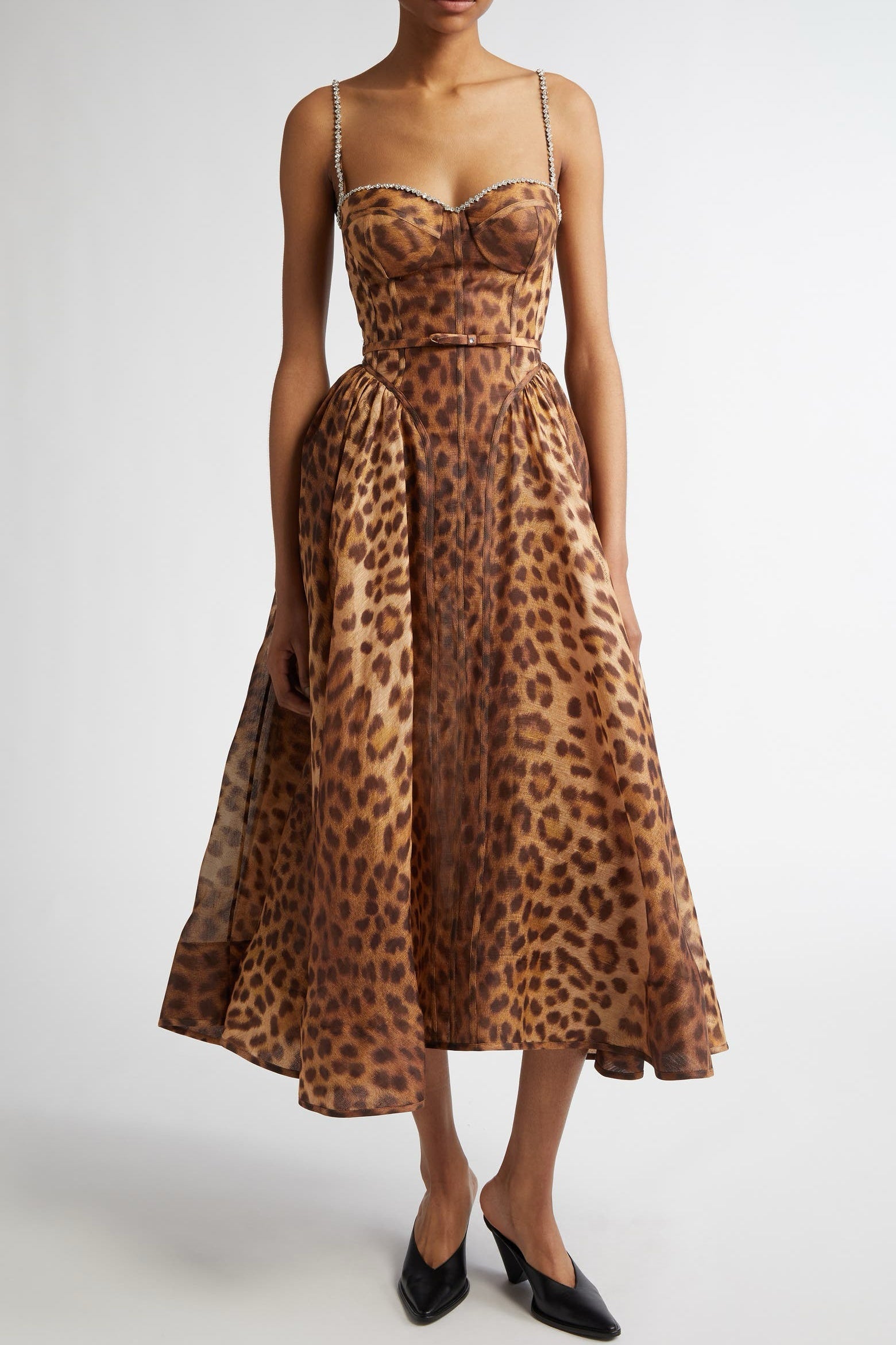 ALAÏNY LEOPARD BELTED MIDI DRESS