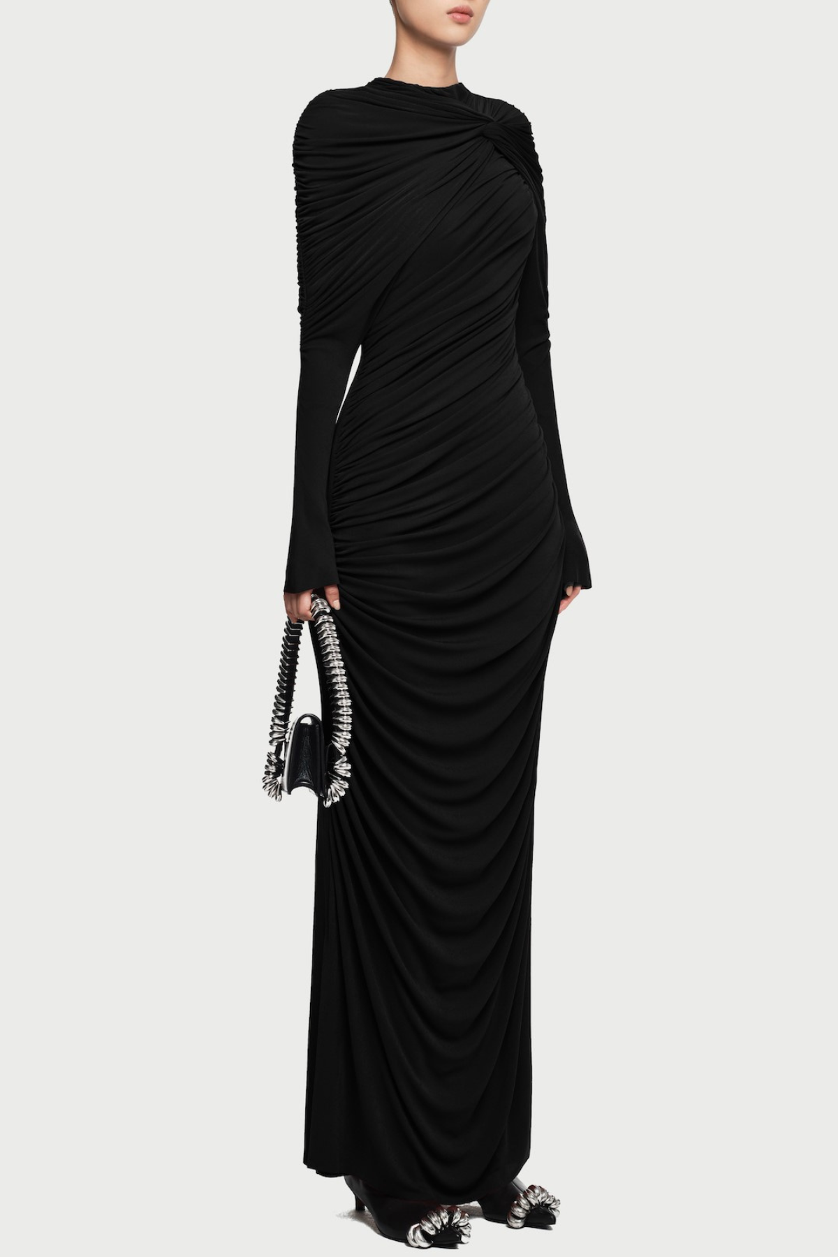 BONNIE KNOT BODYCON MAXI DRESS, LONG SLEEVE, BLACK